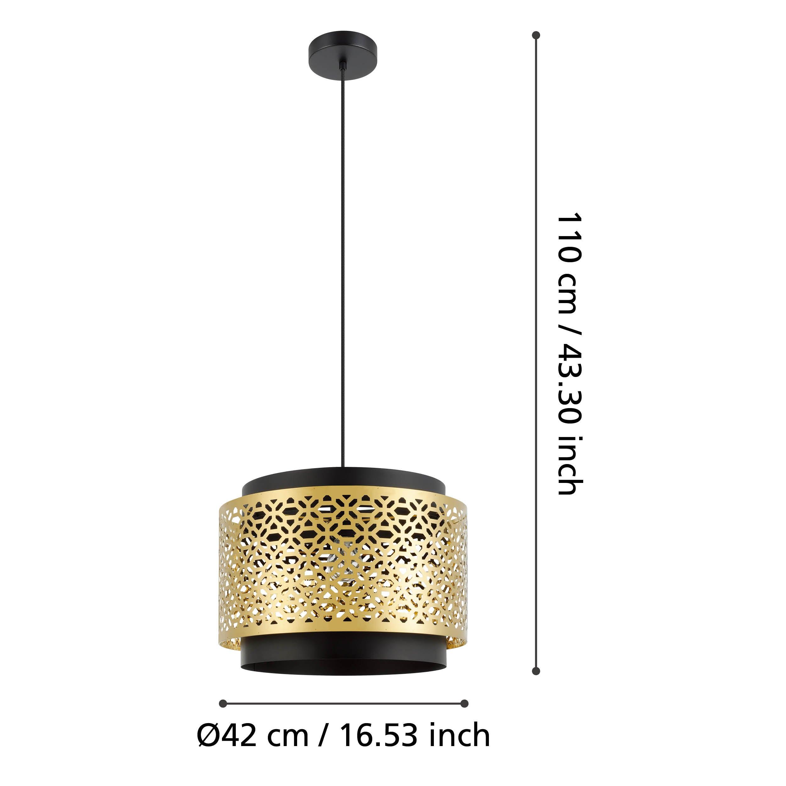eglo sandbach gold black round ceiling pendant living room close up