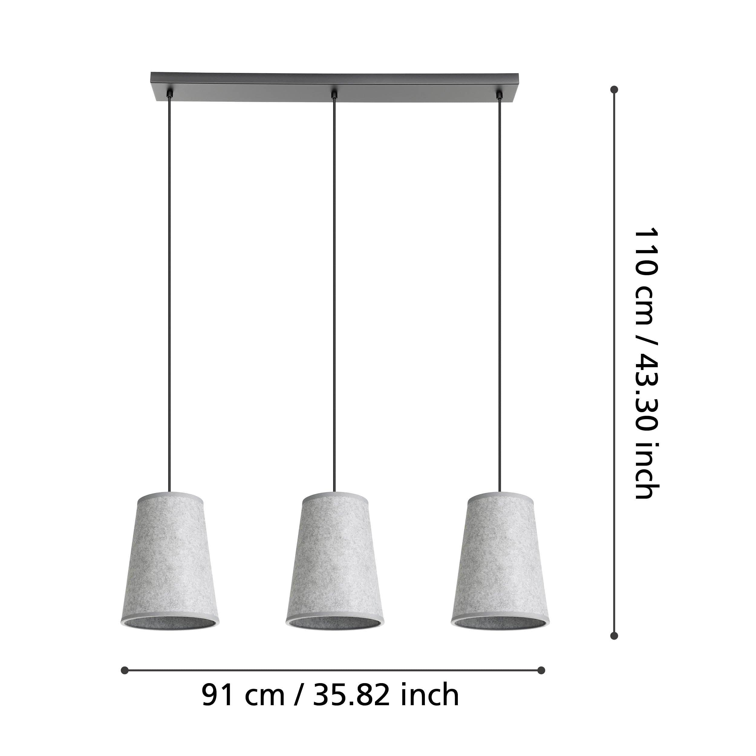 eglo alsager 3 light grey felt conical ceiling pendant kitchen lighting 