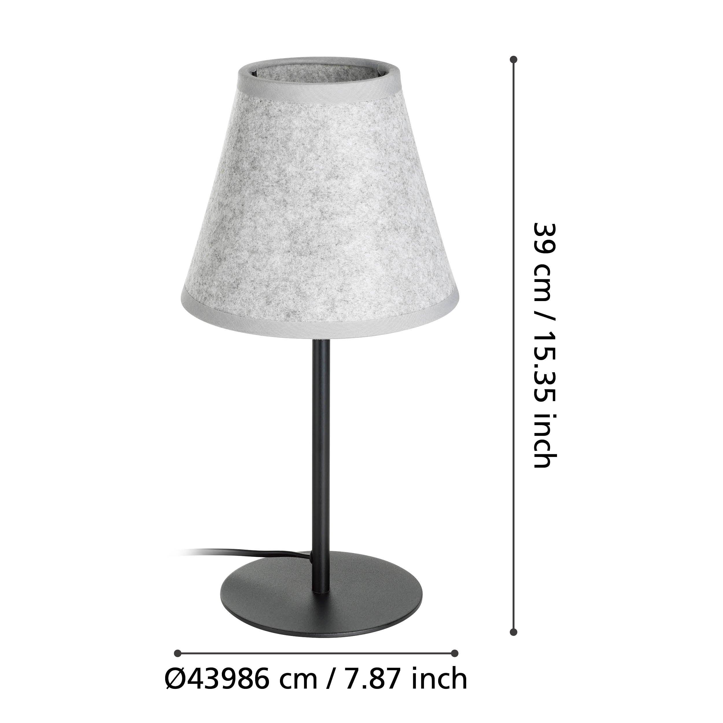 eglo alsager black table lamp grey felt shade living room close up