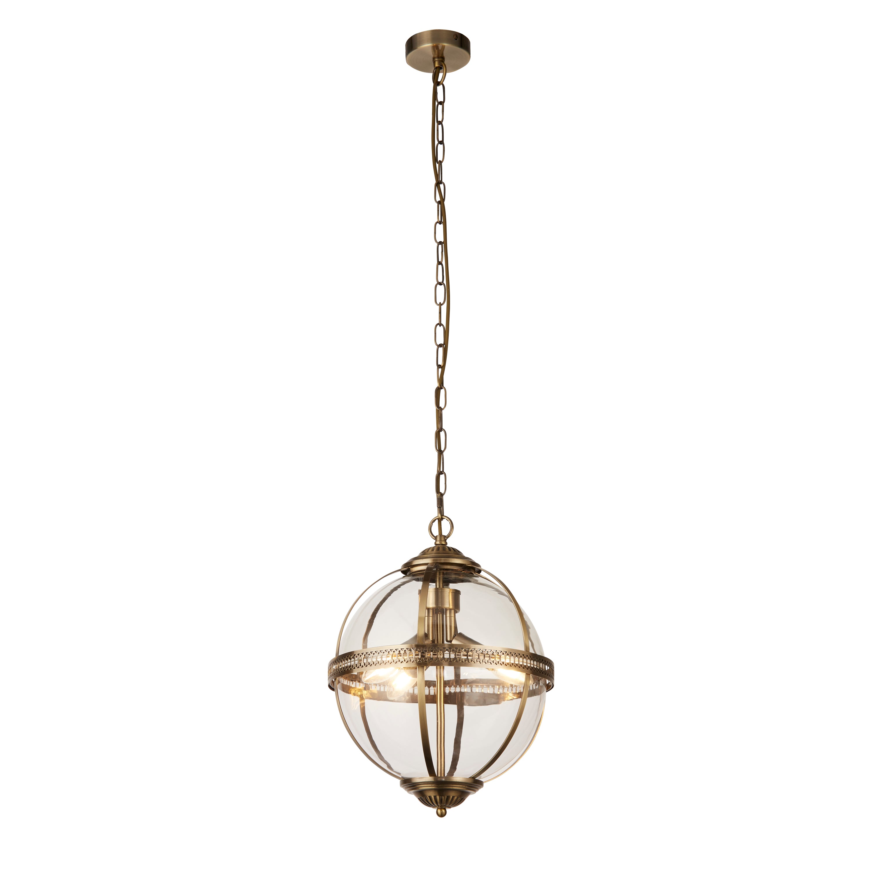 Searchlight Coronet 3 Light Brass & Glass Pendant