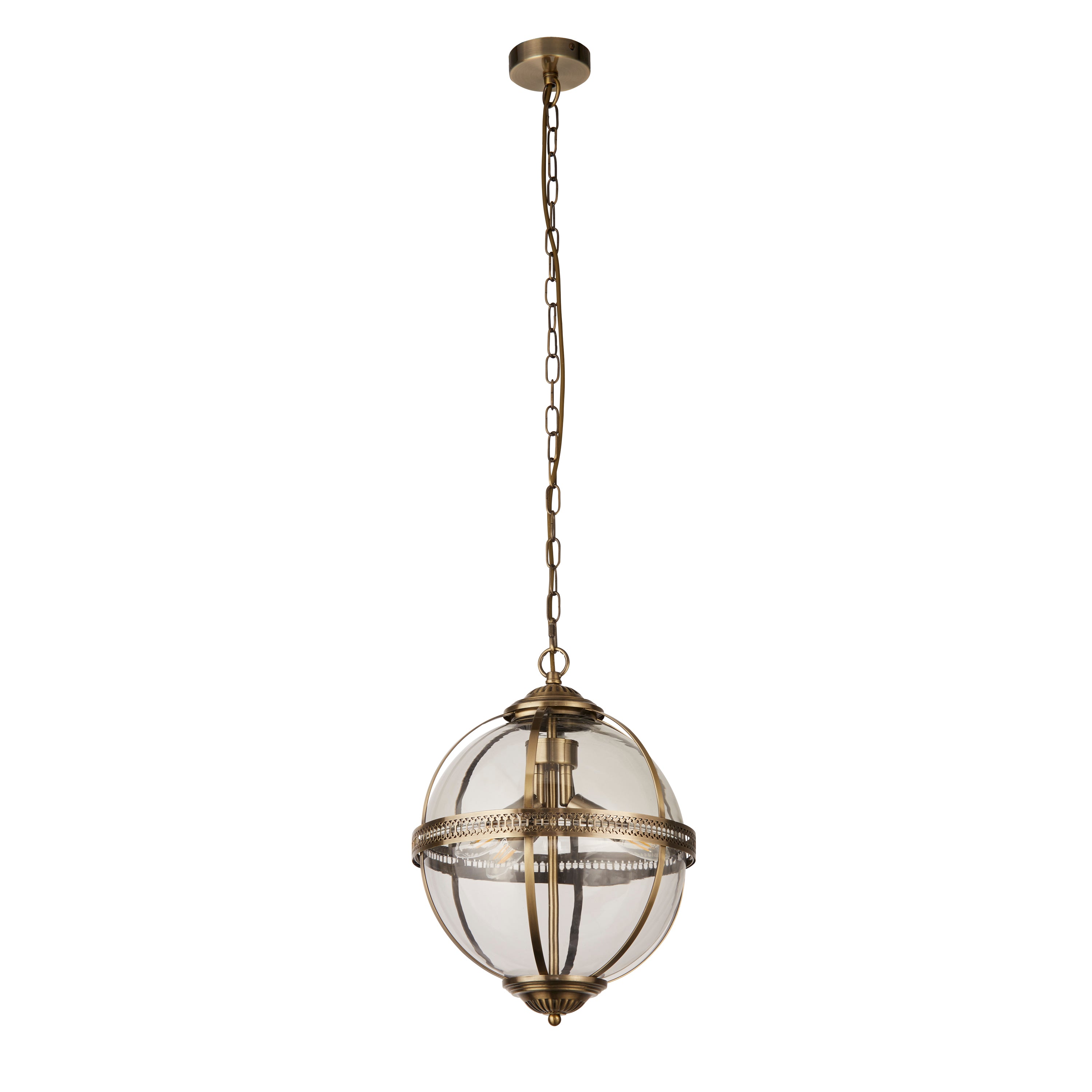 Searchlight Coronet 3 Light Brass & Glass Pendant