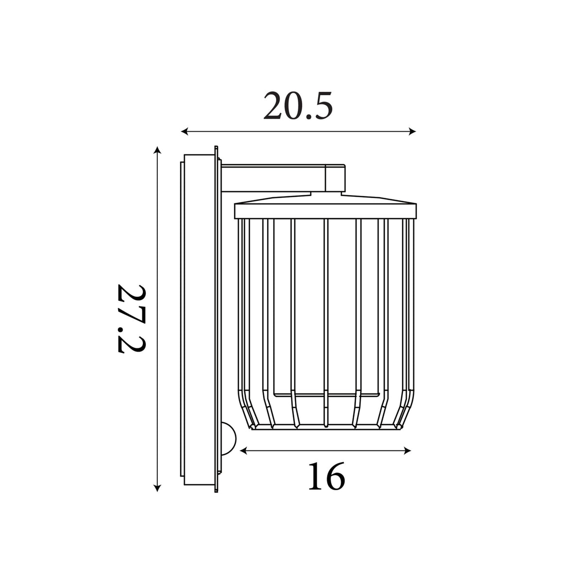 Dimension diagram of the Reed Outdoor, Black, PIR Wall Light - IP44 showing height and width measurements in centimetres.
