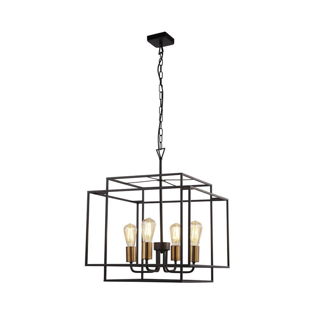 Crate 4 Light Black Frame Pendant - Bronze Lampholder-OPEN-BOX-50-200826