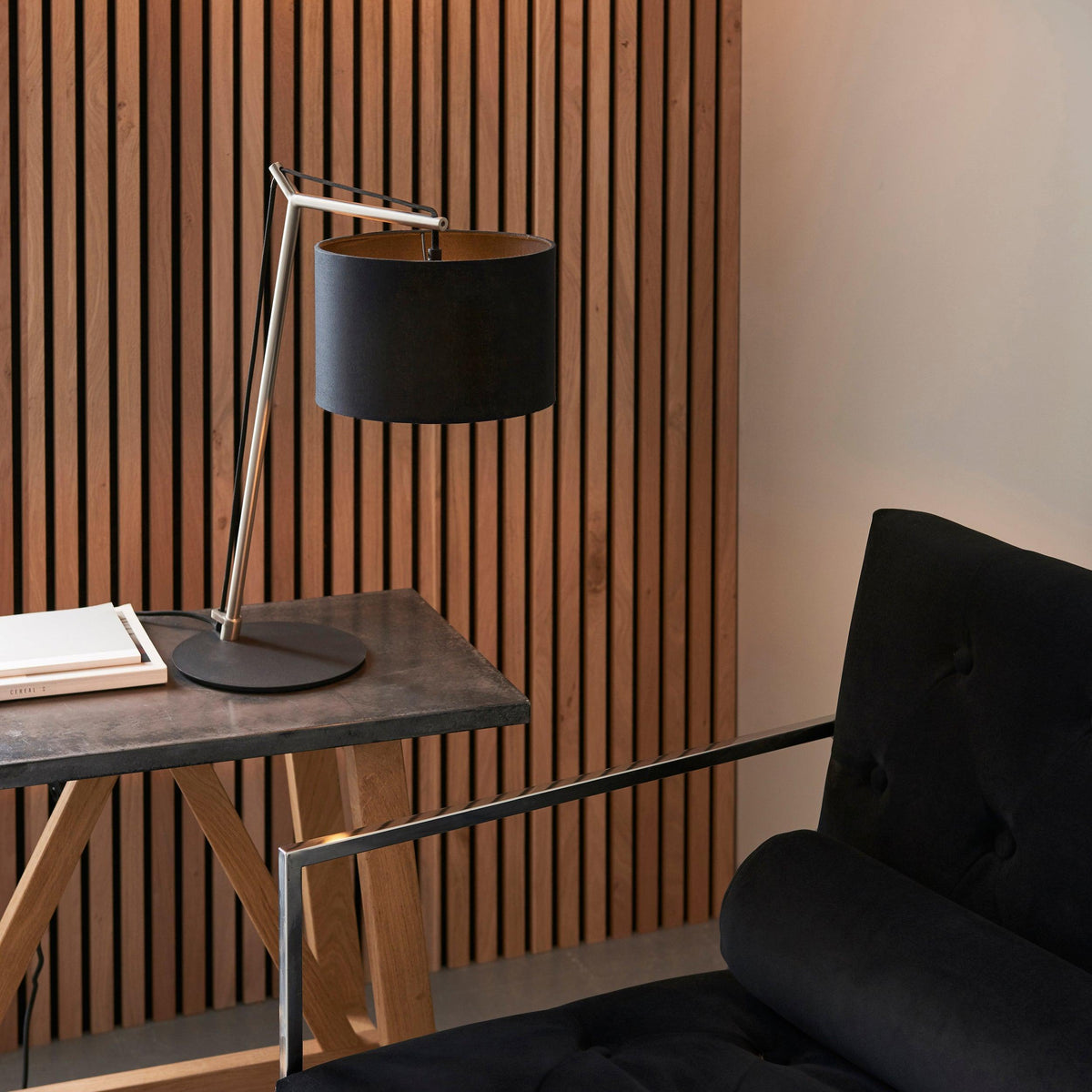 Wimbledon Matt Nickel Table Lamp - Black Shade-OB-180926