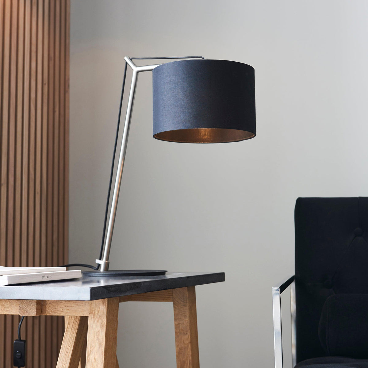 Wimbledon Matt Nickel Table Lamp - Black Shade-warehouse-180926