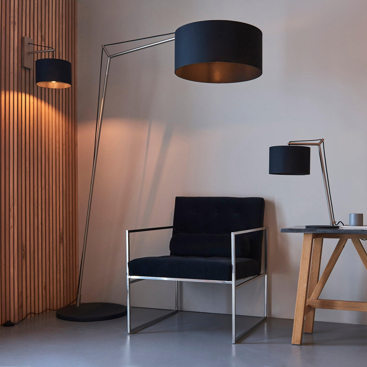 Wimbledon Matt Nickel Table Lamp - Black Shade-OB-180926