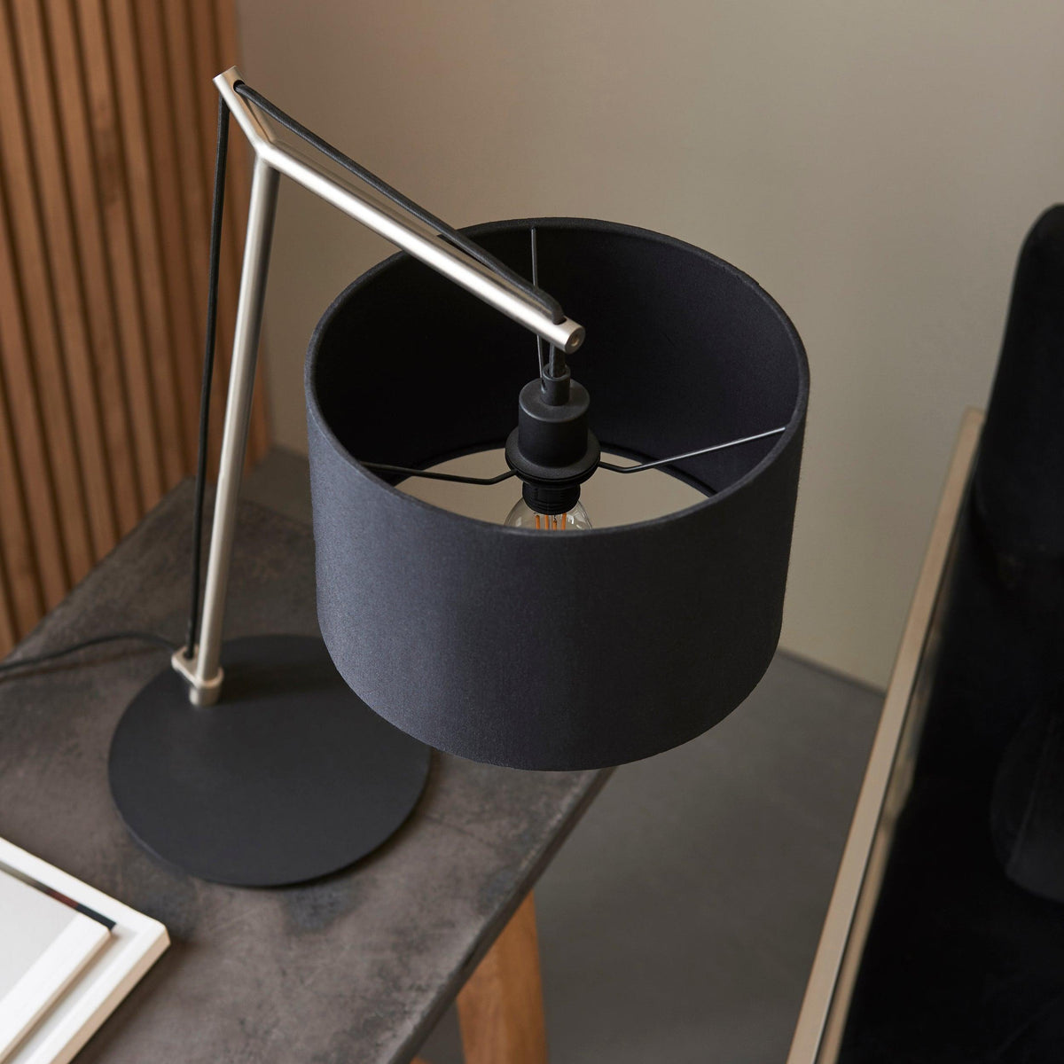 Wimbledon Matt Nickel Table Lamp - Black Shade-OB-180926
