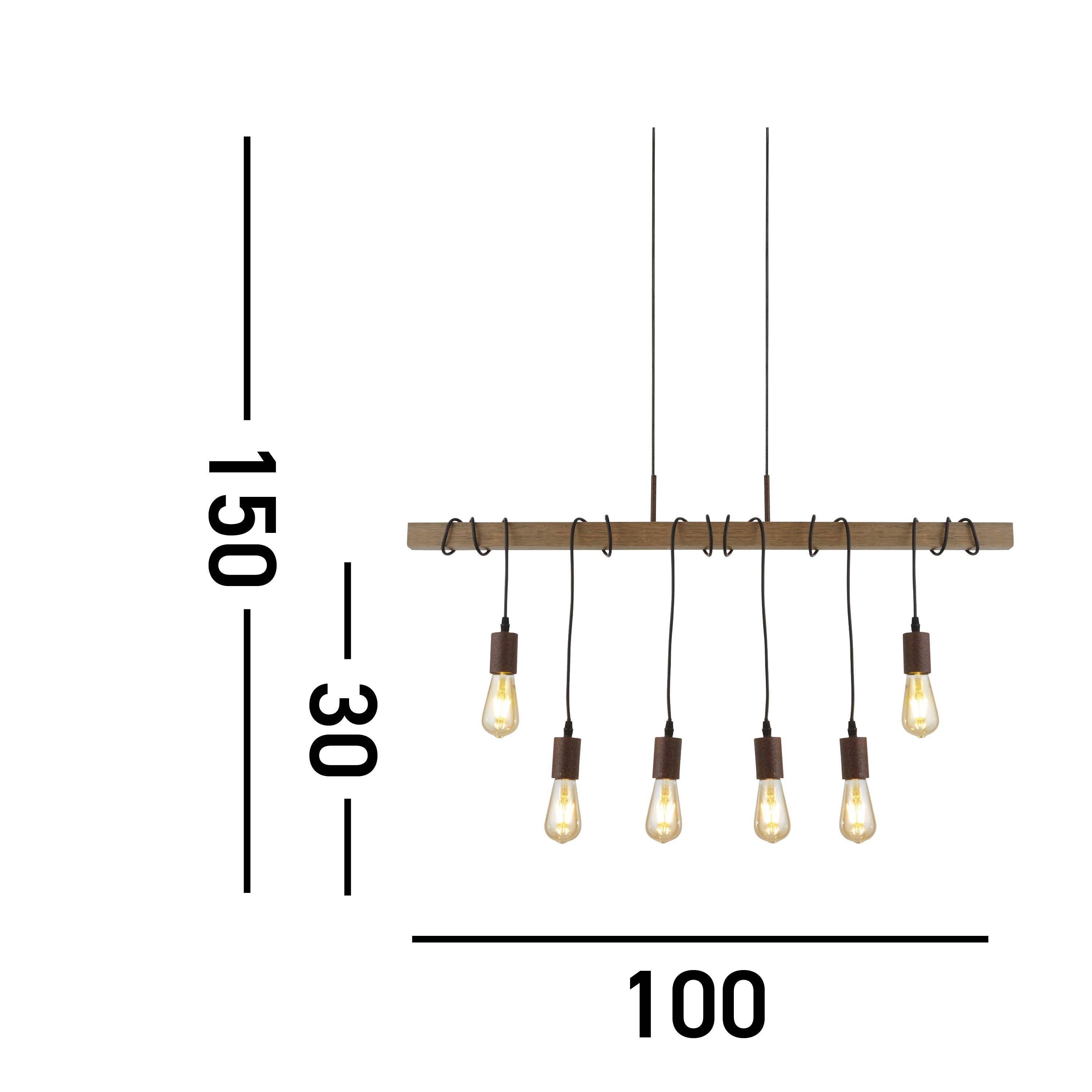 Searchlight Barn 6 Light Black & Wood Bar Pendant