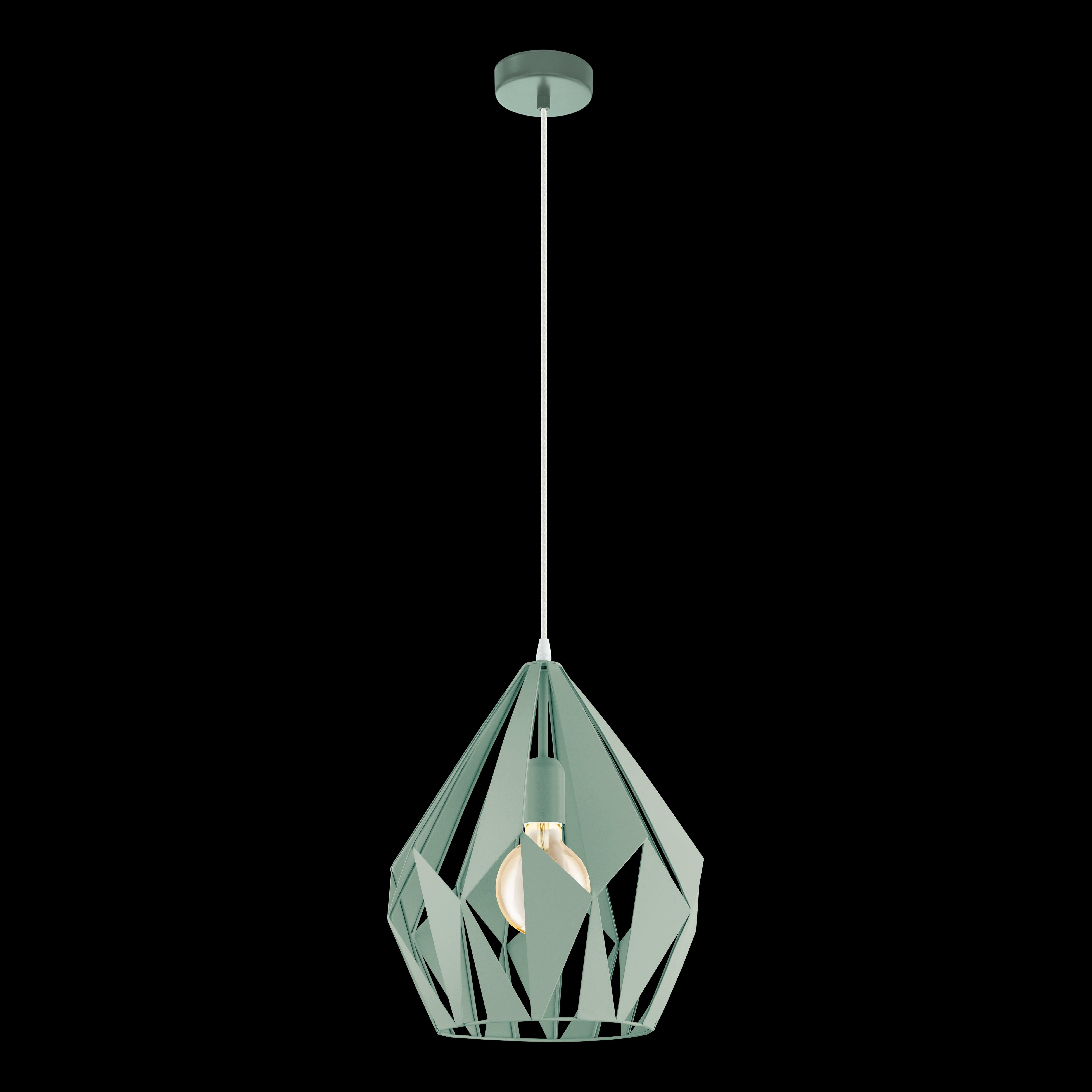 eglo carlton p diamond shaped mint steel ceiling pendant living room close up