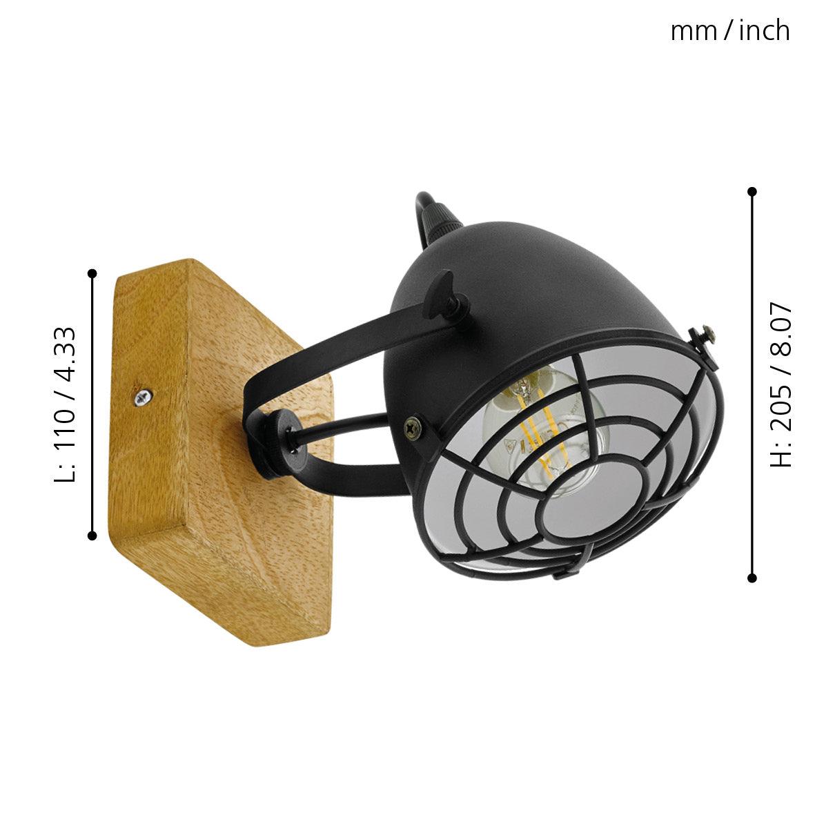 eglo gatebeck wood black wall spotlight living room image