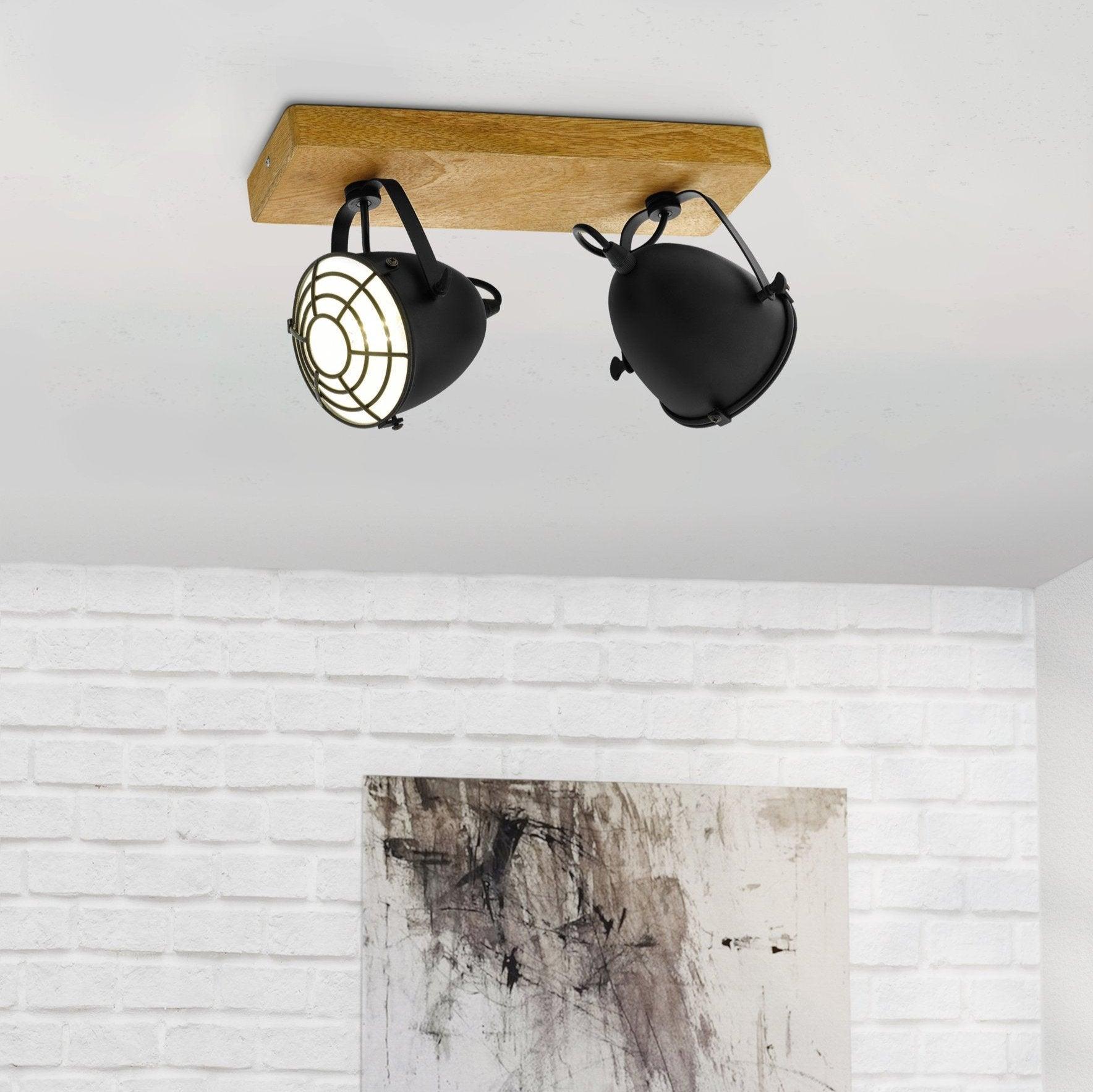 eglo gatebeck wood black 2 light bar spotlight