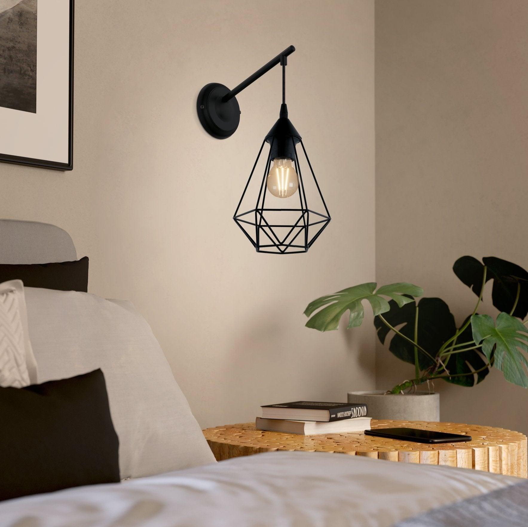 eglo tarbes black wall light wire caged