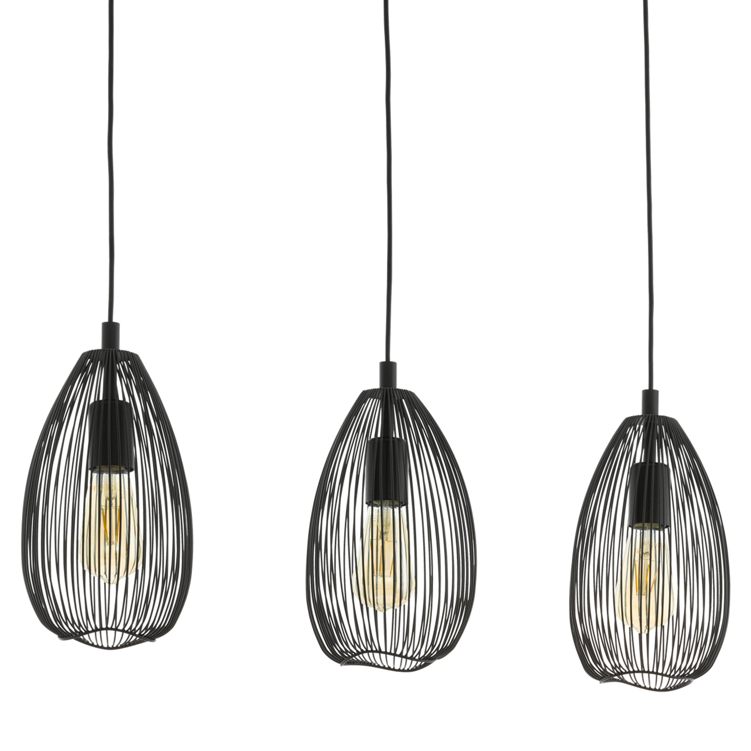 eglo clevedon 3 light teardrop black wire ceiling pendant kitchen lighting 