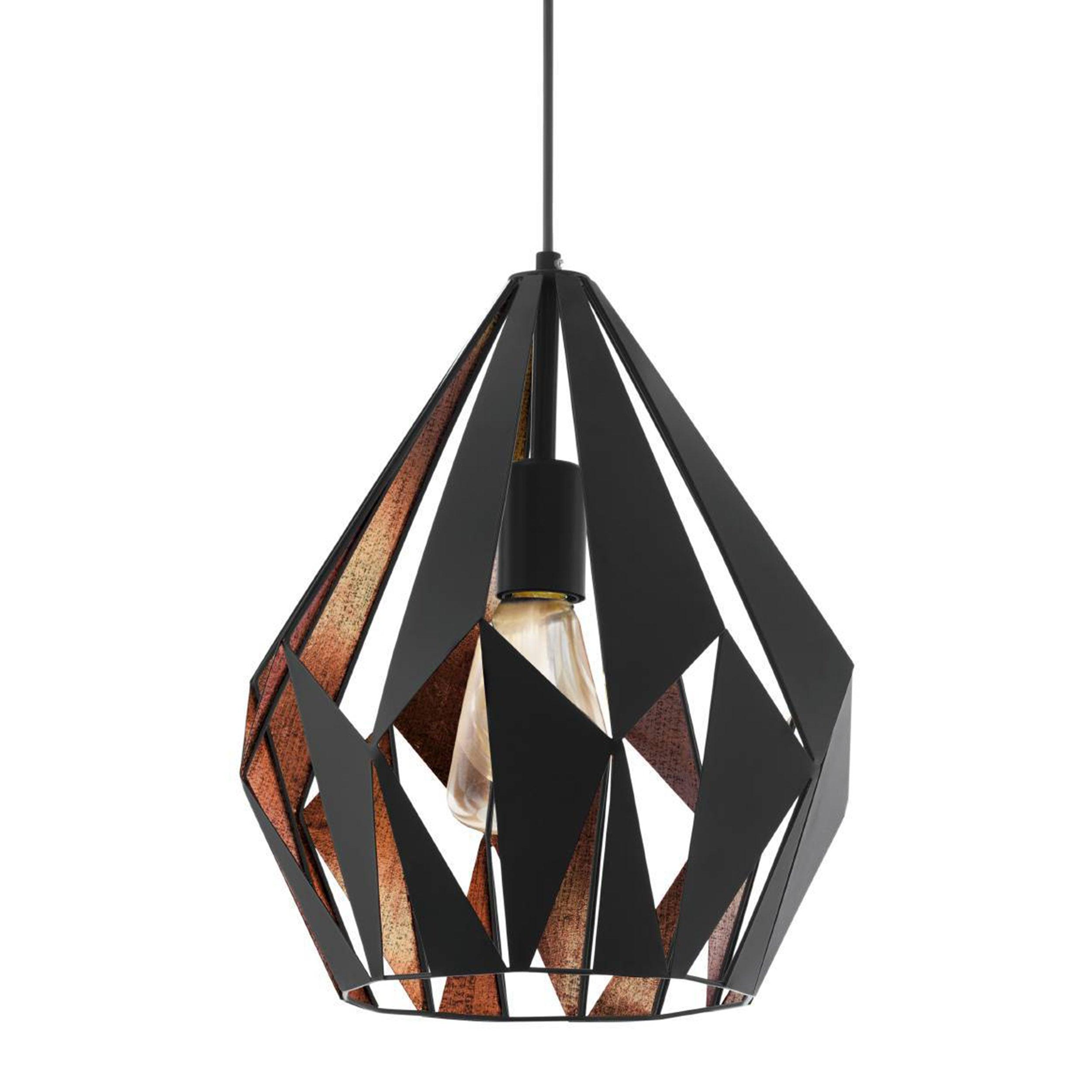 eglo carlton 1 black copper diamond shaped ceiling pendant living room close up