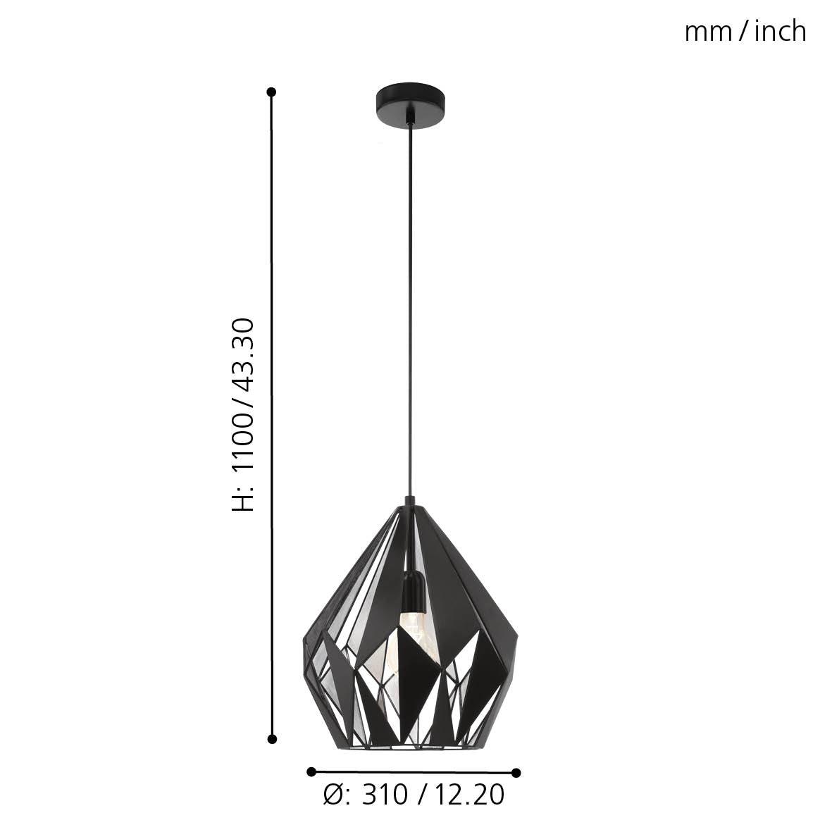 eglo carlton 1 black silver diamond shaped ceiling pendant living room close up