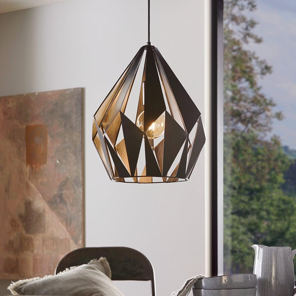 eglo carlton 1 black silver diamond shaped ceiling pendant
