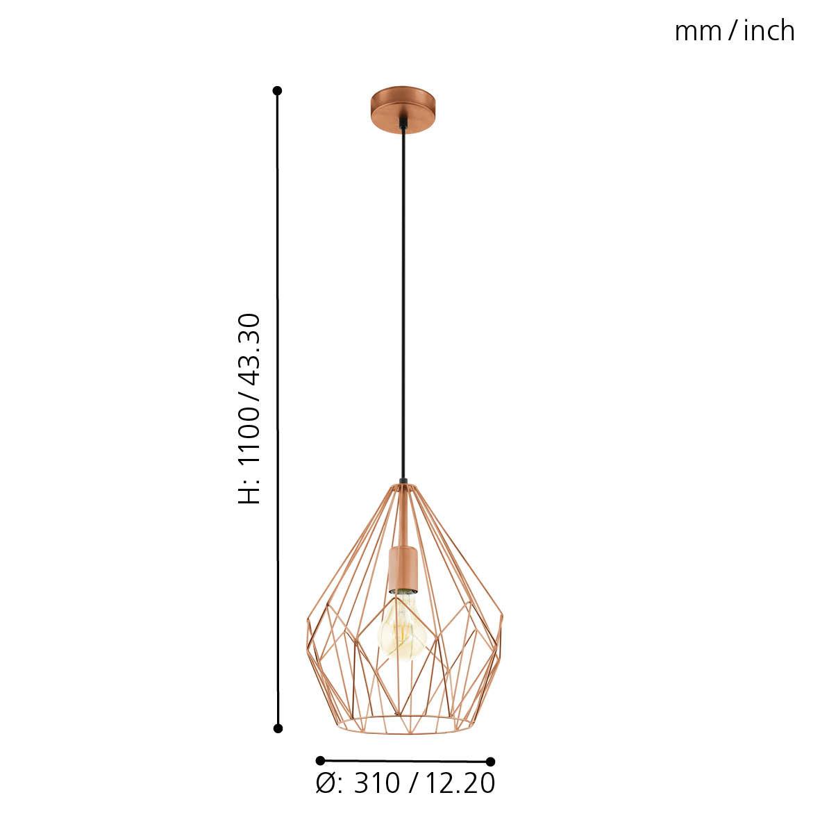 eglo carlton copper diamond shaped wire caged ceiling pendant Kitchen Lighting Close Up