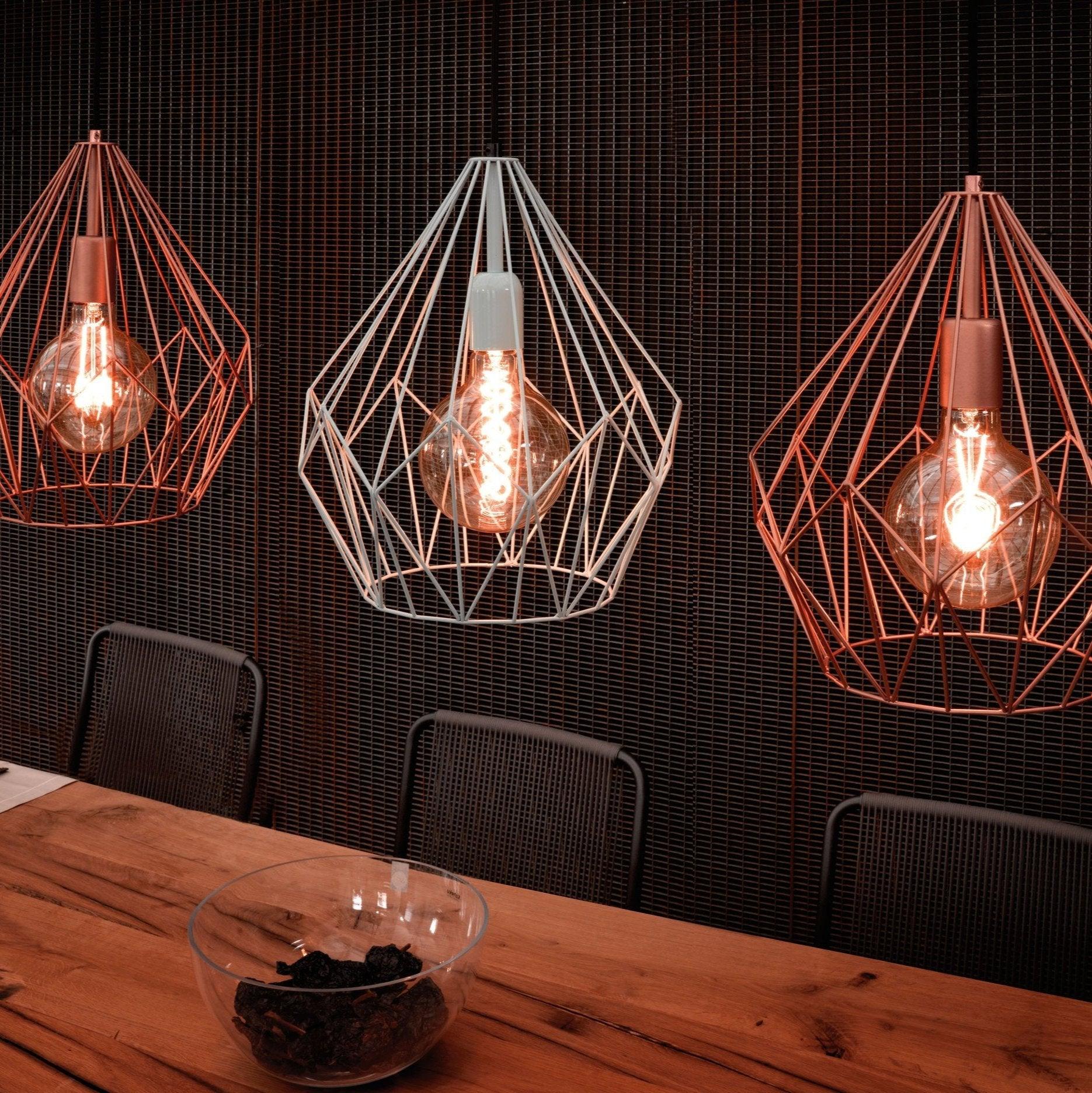 eglo carlton copper diamond shaped wire caged ceiling pendant living room image