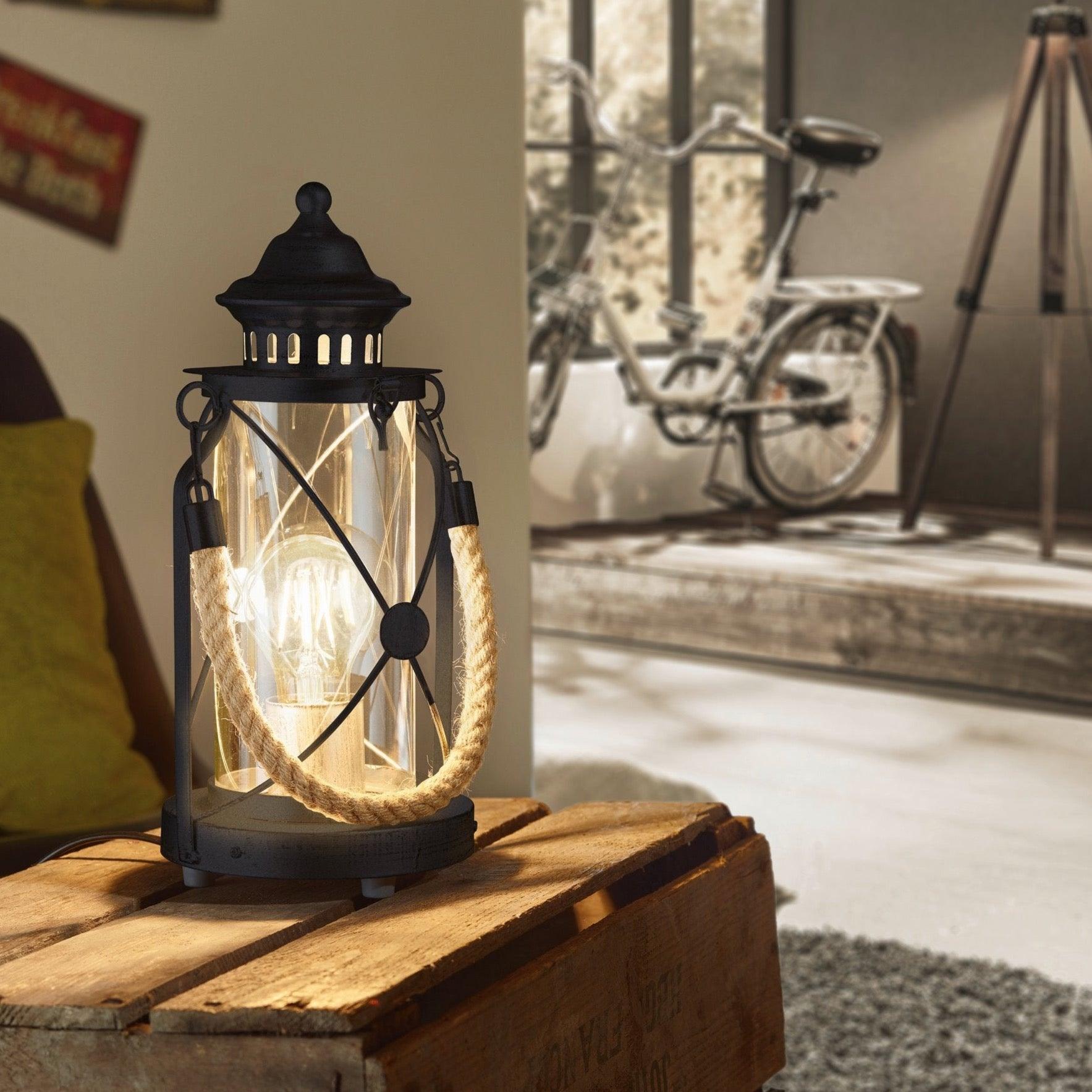 eglo bradford black lantern design table lamp