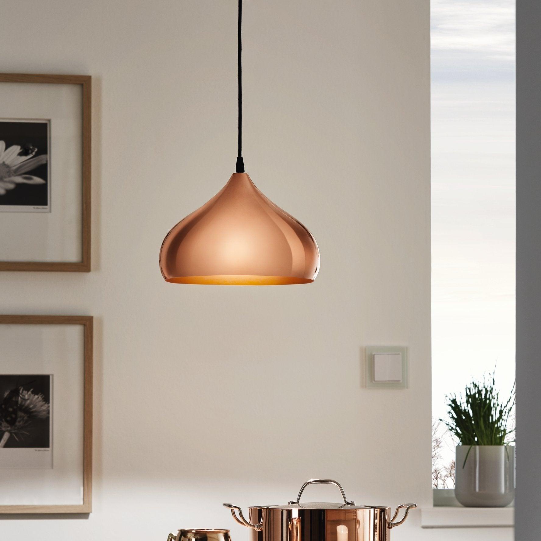 eglo hapton round copper metal ceiling pendant living room image