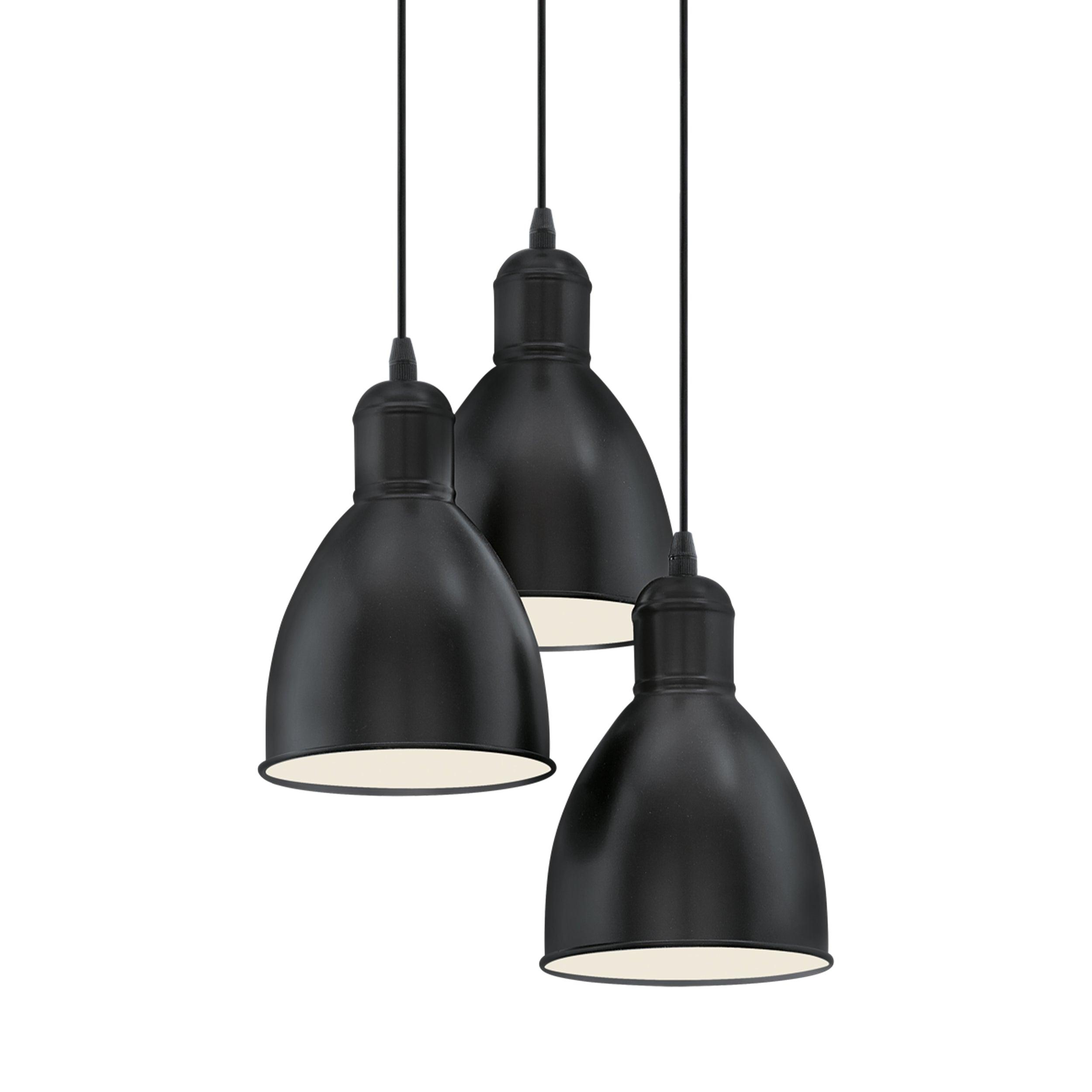eglo priddy 3 light black metal industrial shaded ceiling pendant Kitchen Lighting Close Up