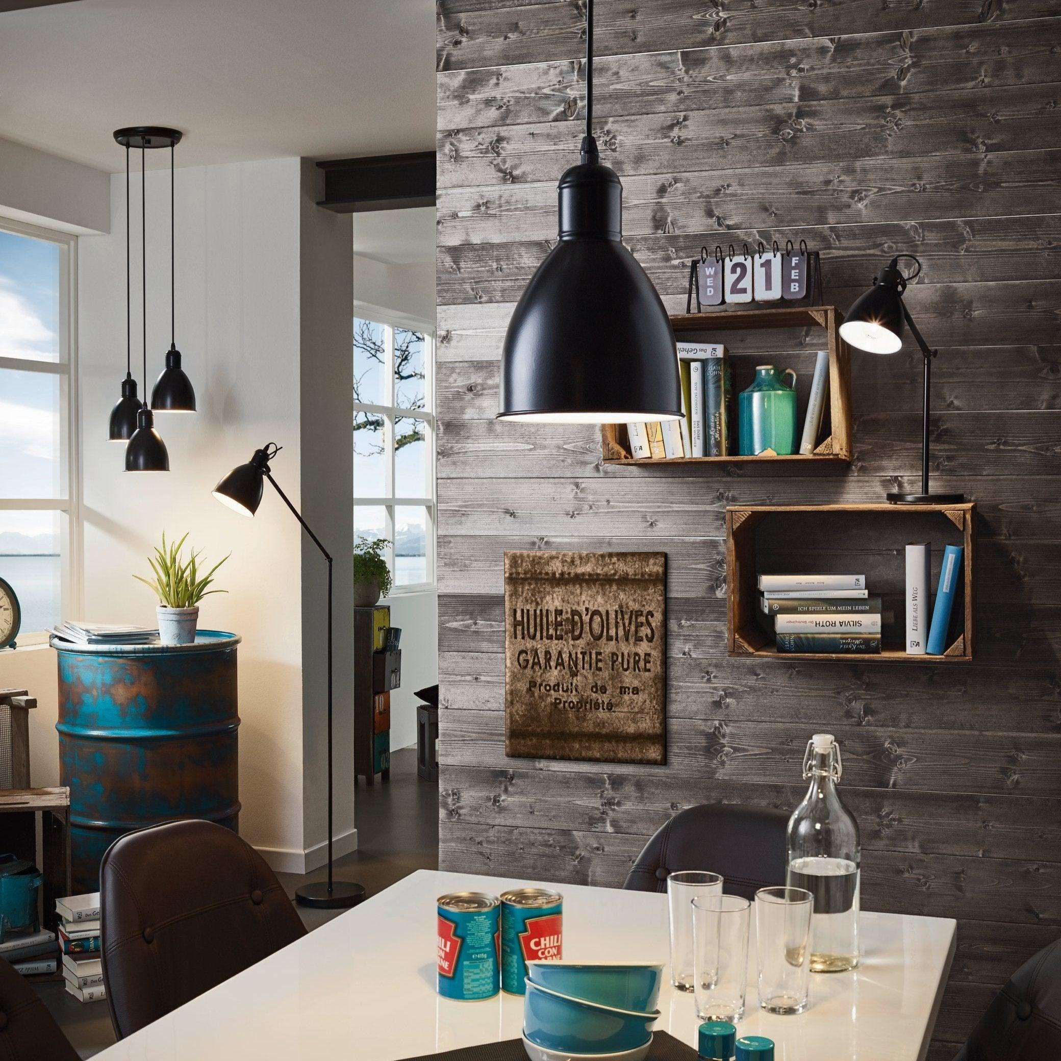 eglo priddy 3 light black metal industrial shaded ceiling pendant