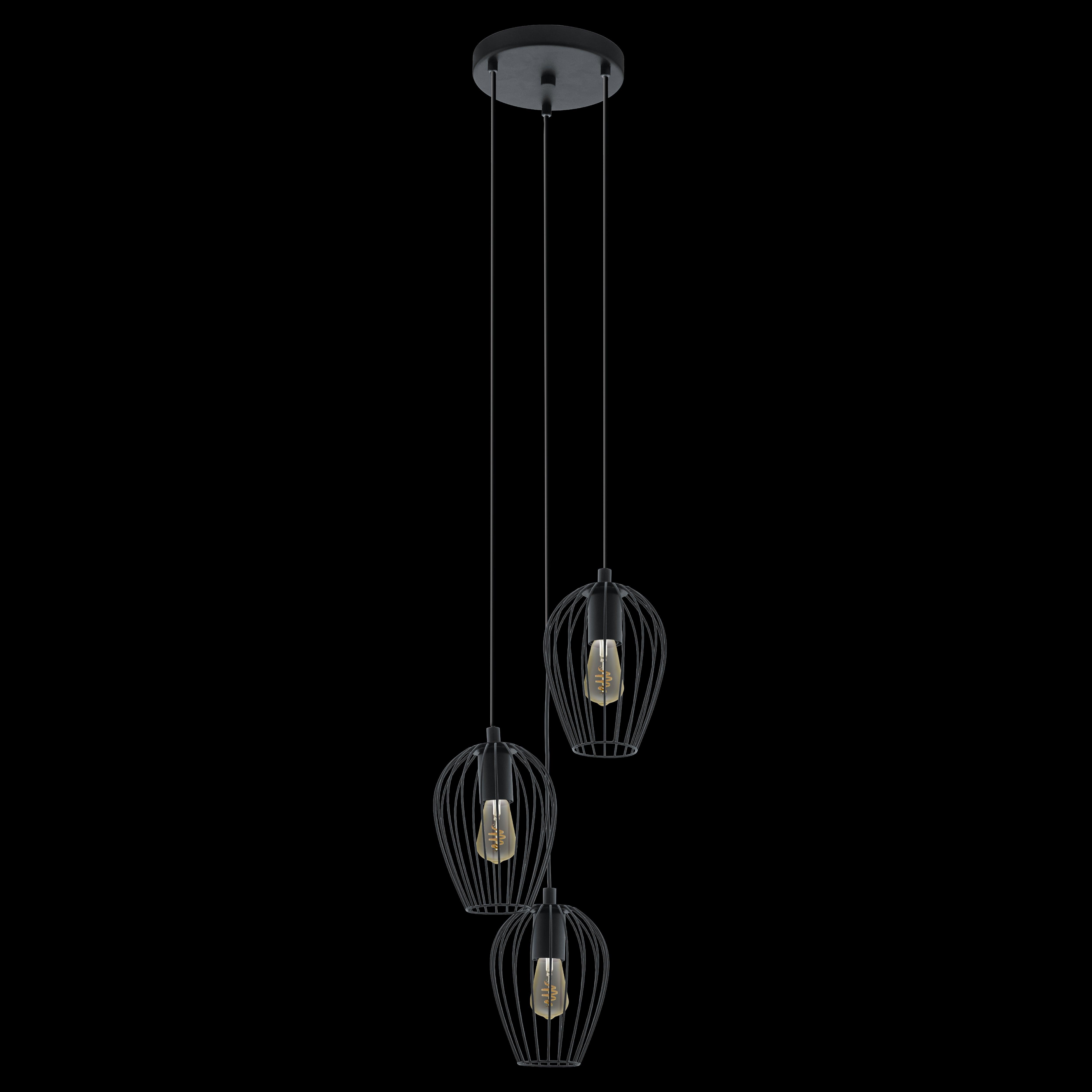 eglo newtown 3 light black wire oval lampshade ceiling pendant living room close up