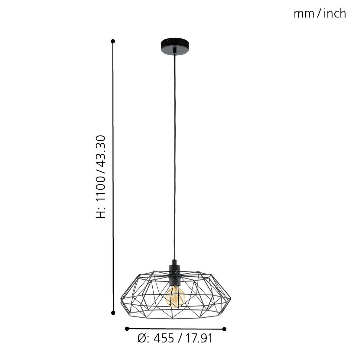 eglo carlton 2 black wire shade ceiling pendant living room close up