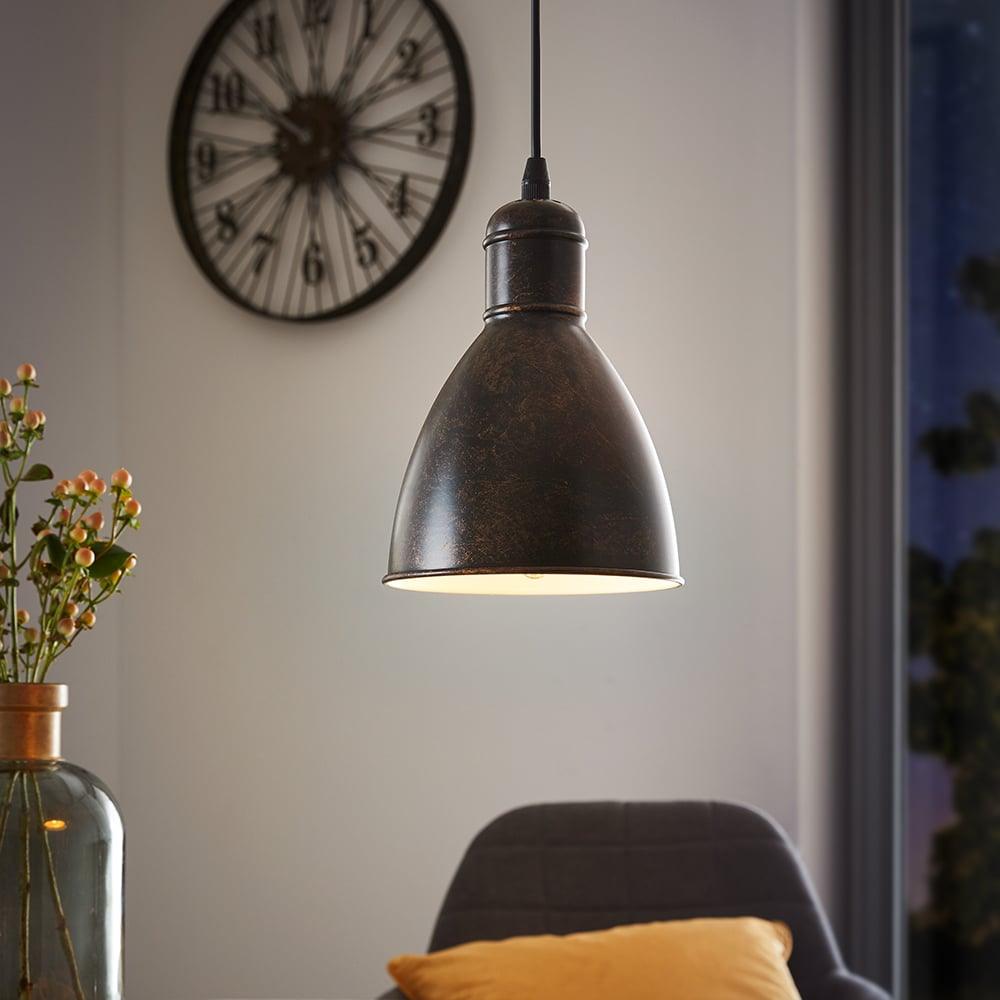 eglo priddy 1 antique copper round metal industrial ceiling pendant living room close up