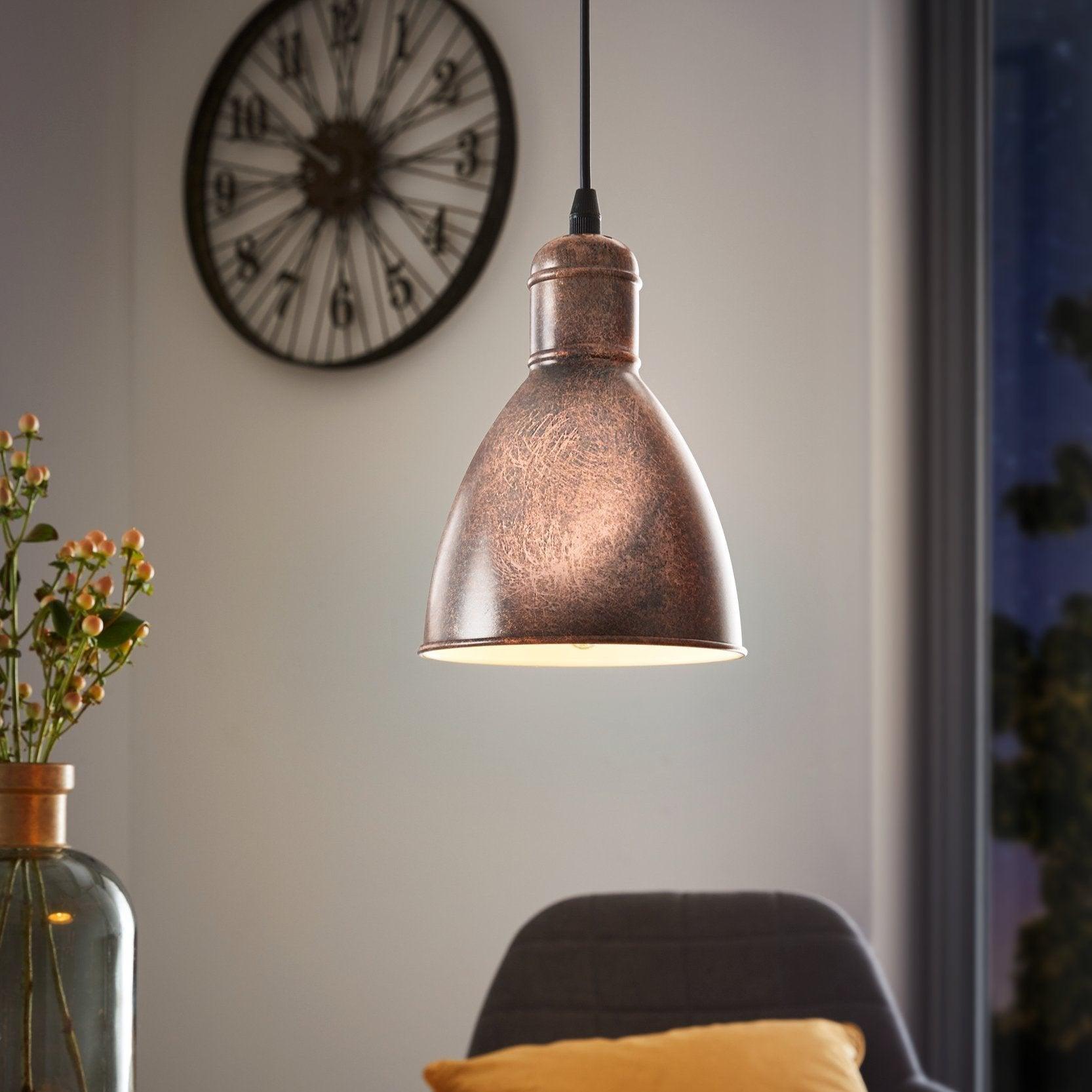 eglo priddy 1 antique copper round metal industrial ceiling pendant living room image