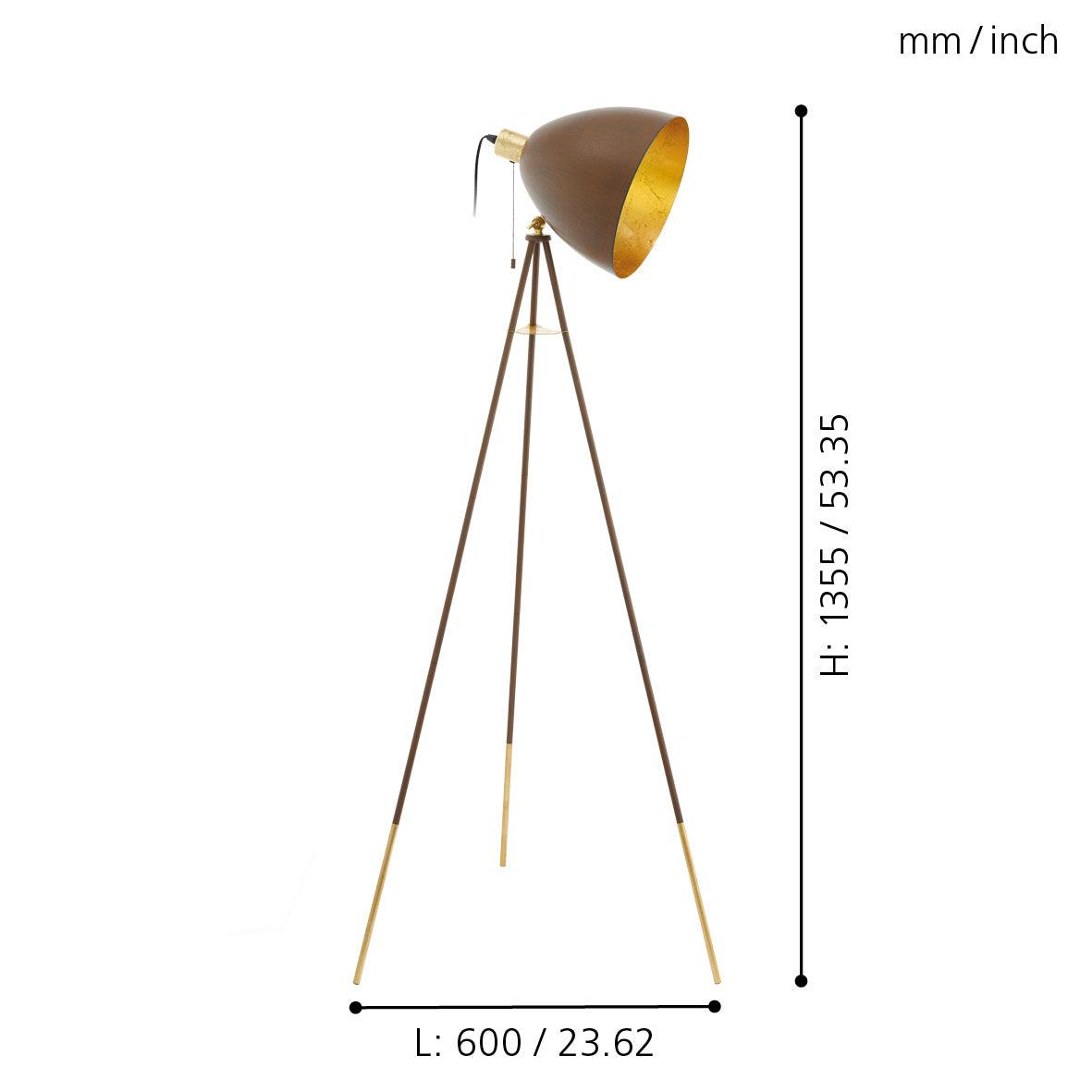 eglo chester 1 rust coloured gold tripod floor lamp living room close up