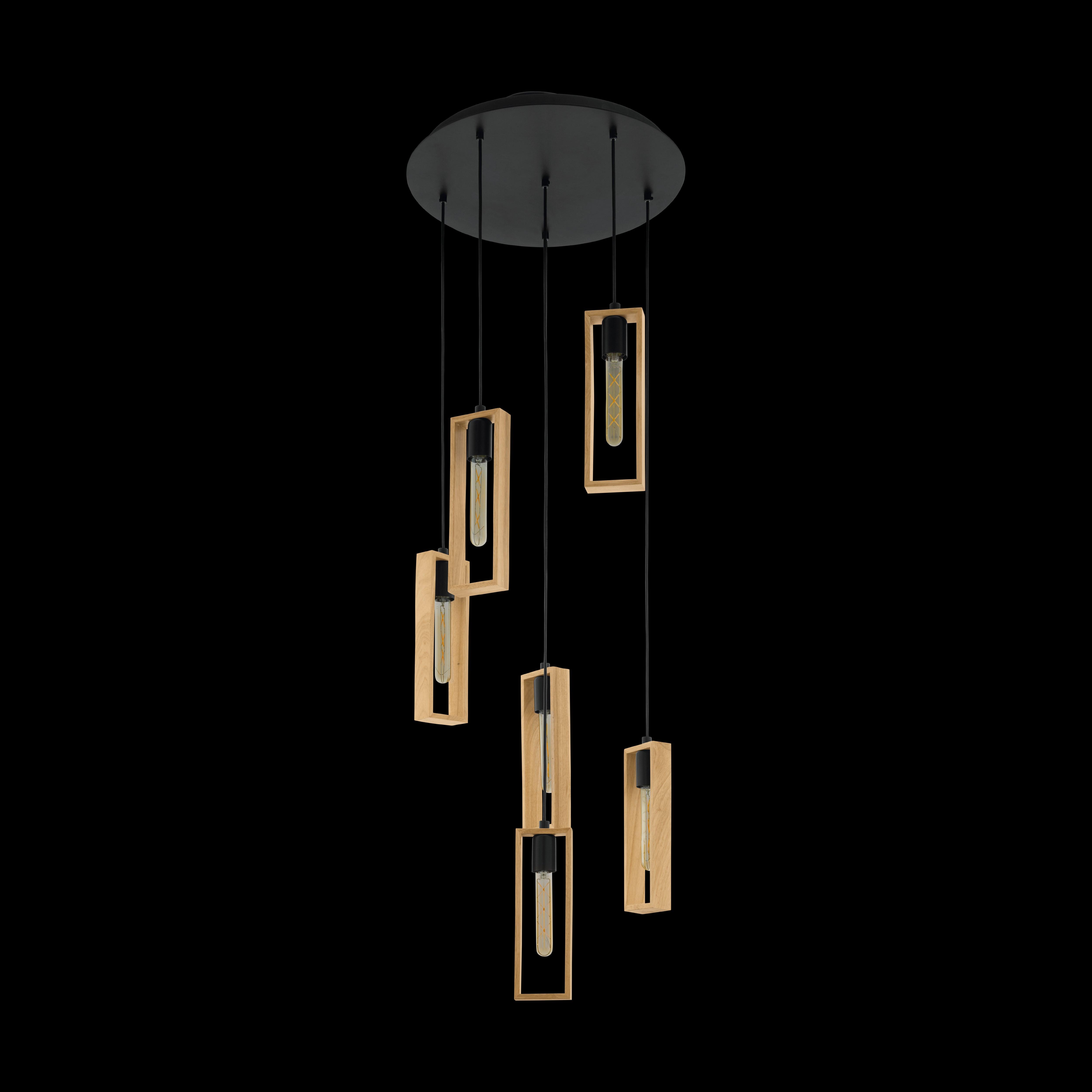 eglo littleton 6 light black rubberwood ceiling pendant living room close up
