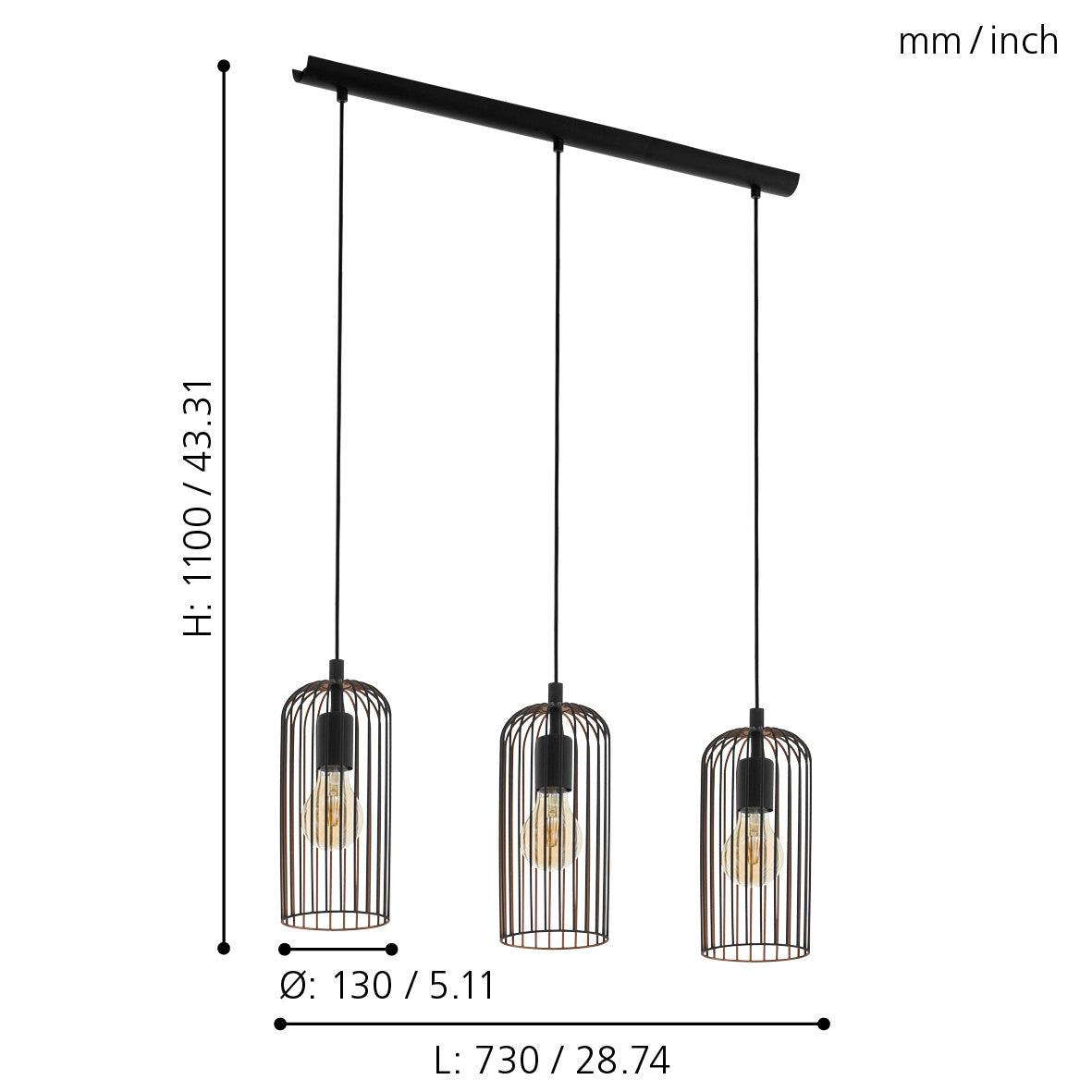 eglo roccamena 3 light black copper wire ceiling pendant kitchen lighting 