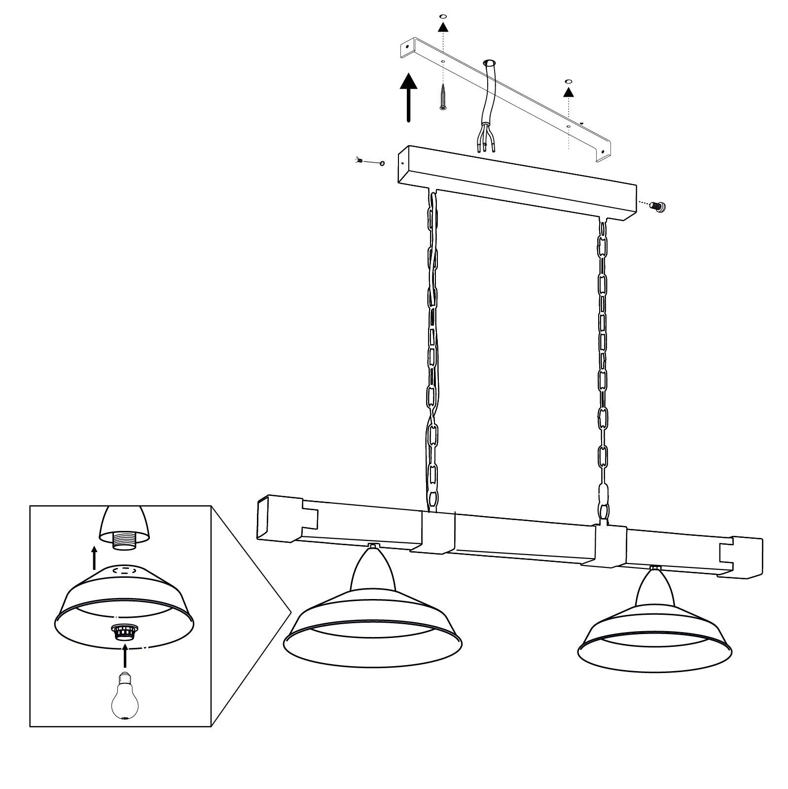 eglo oldbury 2 light burt wood black shaded ceiling pendant Kitchen Lighting Close Up