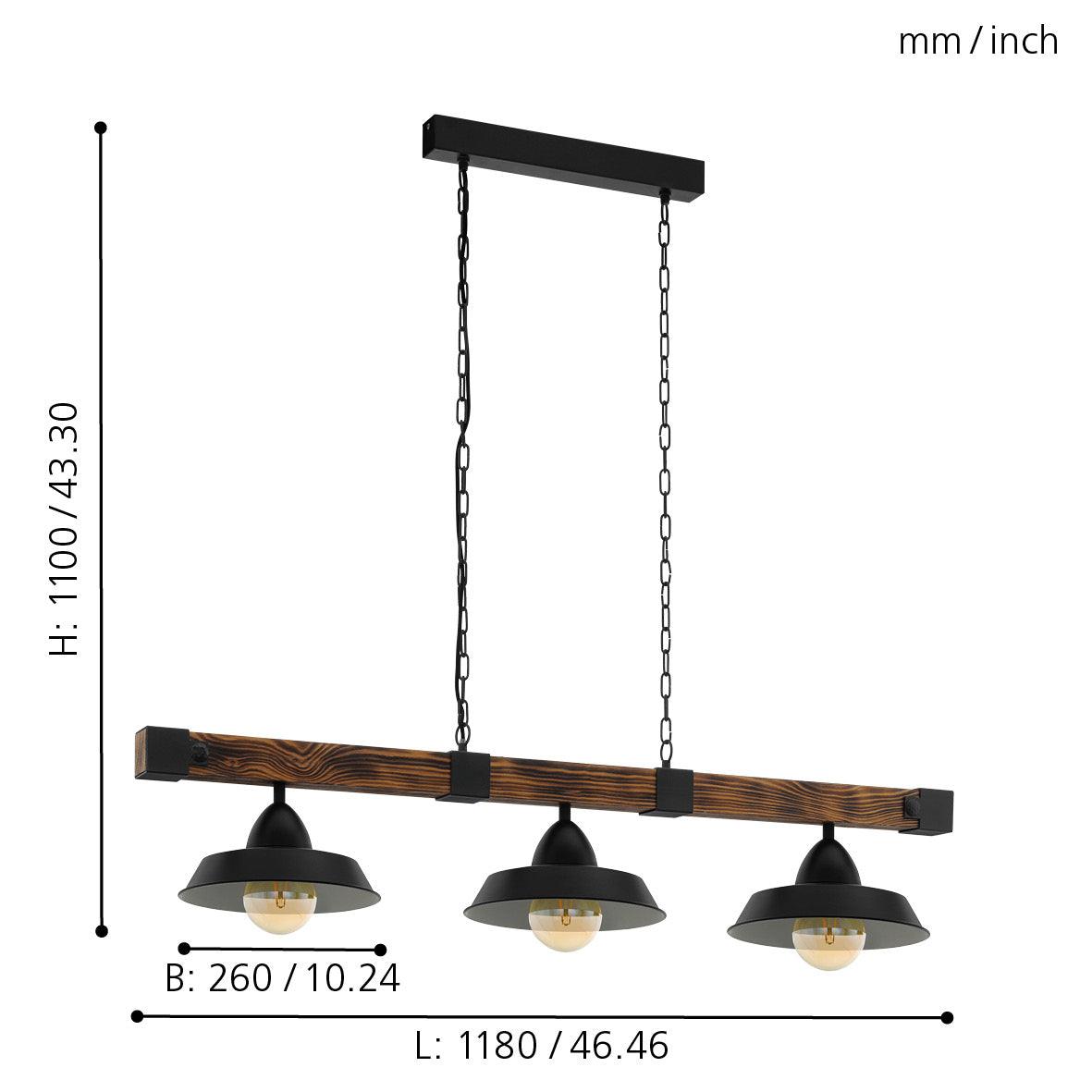eglo oldbury 3 light burt wood black shaded ceiling pendant kitchen lighting 