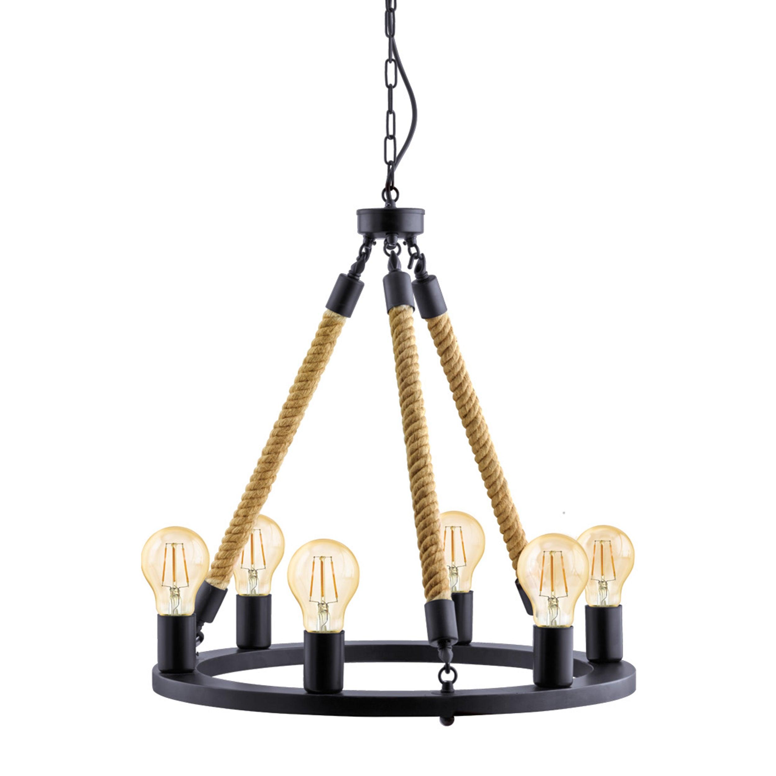 eglo findlay 6 light black metal rope ceiling pendant