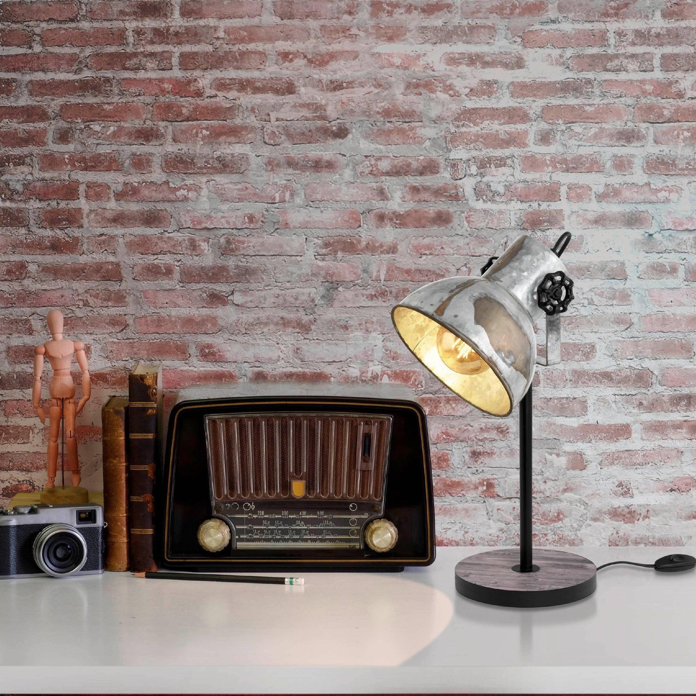 eglo barnstaple distressed metal table lamp living room close up