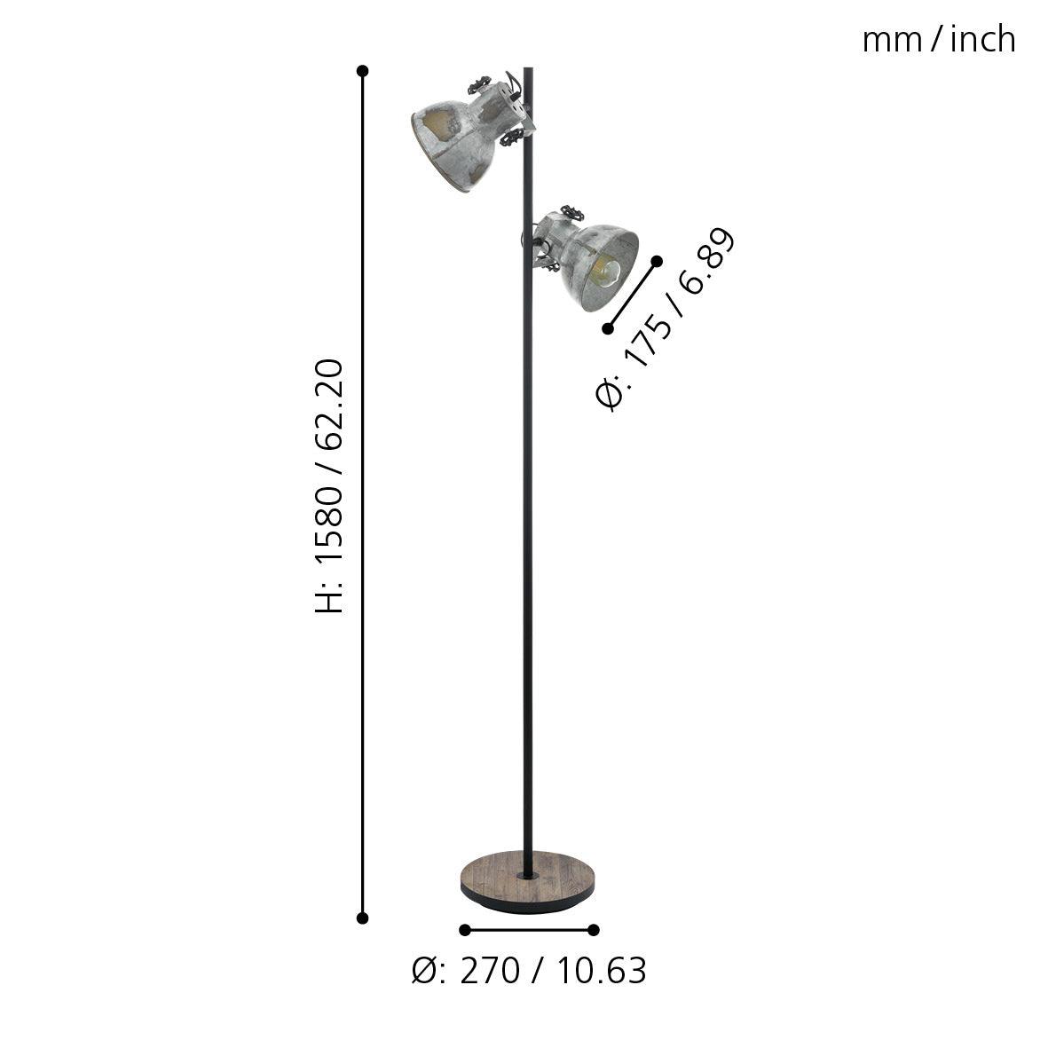 eglo barnstaple 2 light black wooden based floor lamp zinc shades living room close up