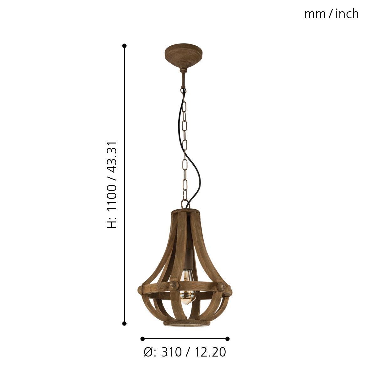 eglo kinross brown wood ceiling pendant living room close up