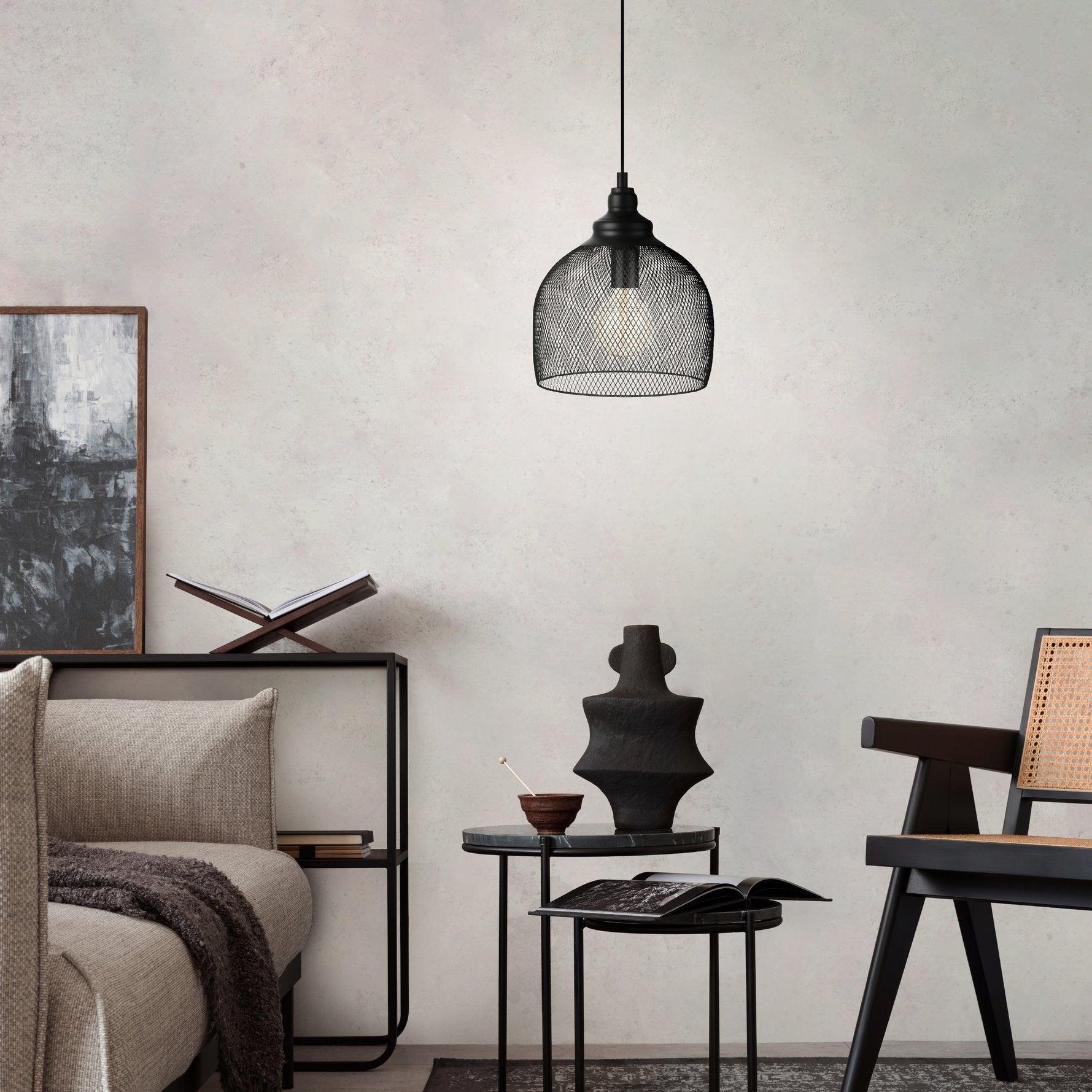 eglo straiton black metal mesh ceiling pendant