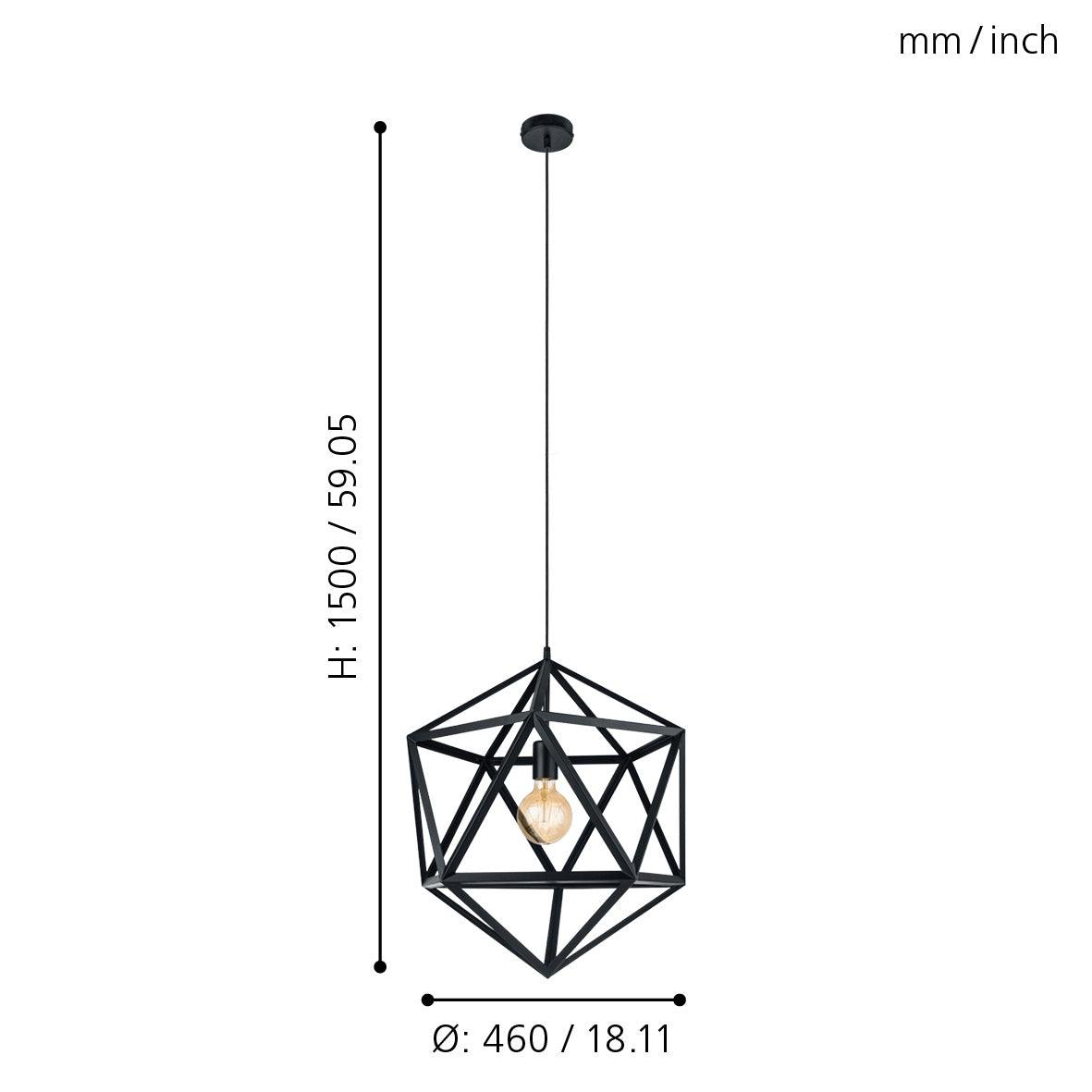 eglo embleton black diamond shaped metal ceiling pendant 46cm Kitchen Lighting Close Up