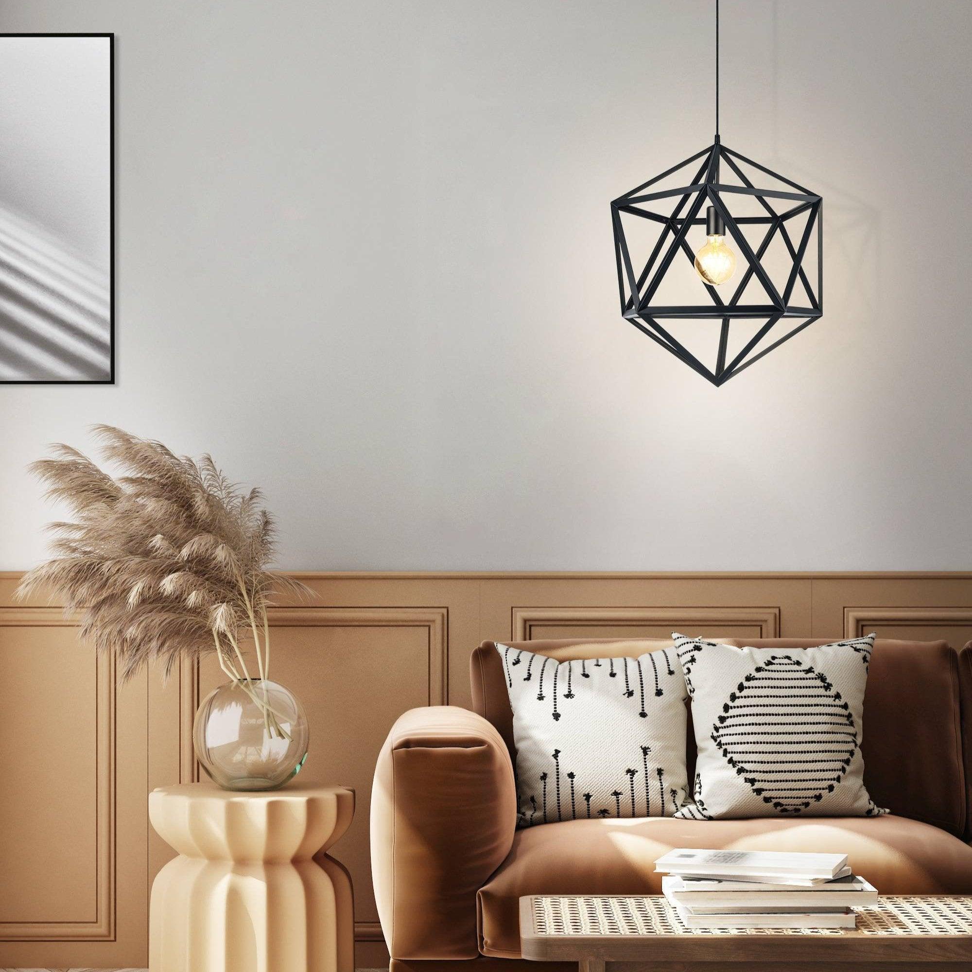 eglo embleton black diamond shaped metal ceiling pendant 46cm