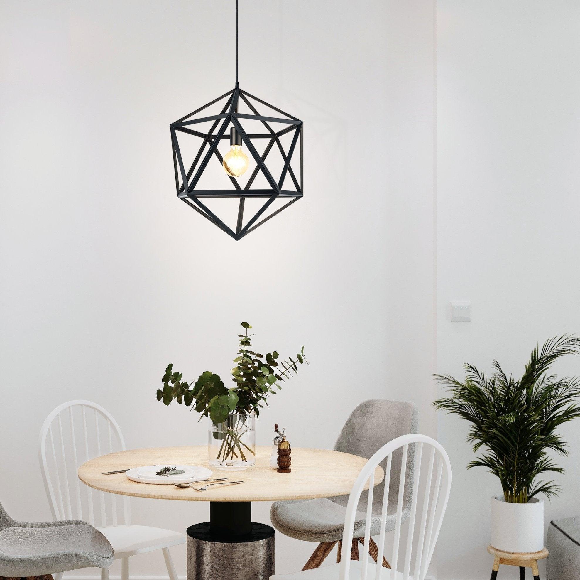 eglo embleton black diamond shaped metal ceiling pendant 46cm living room image