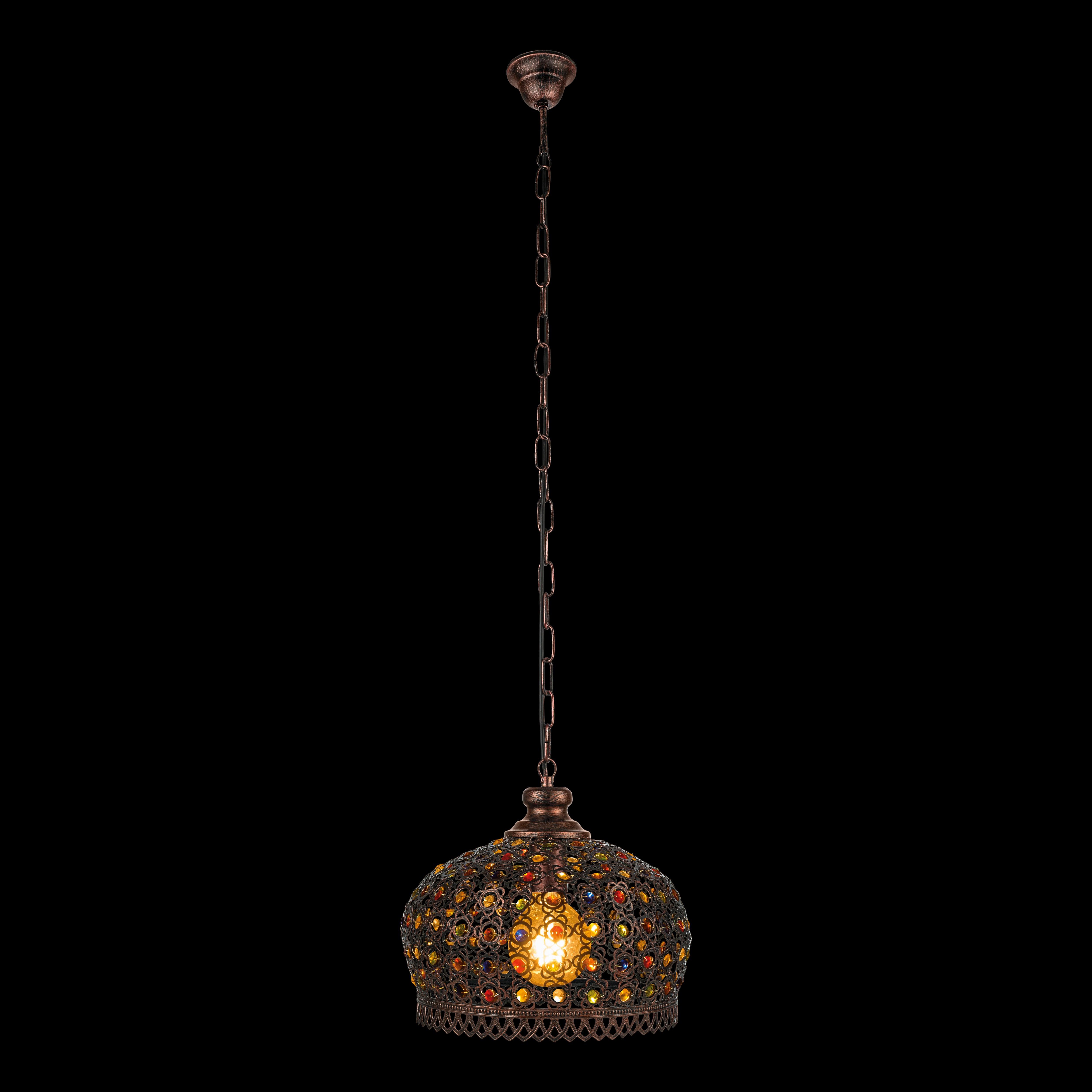 eglo jadida antique copper ceiling pendant colourful glass stones living room close up