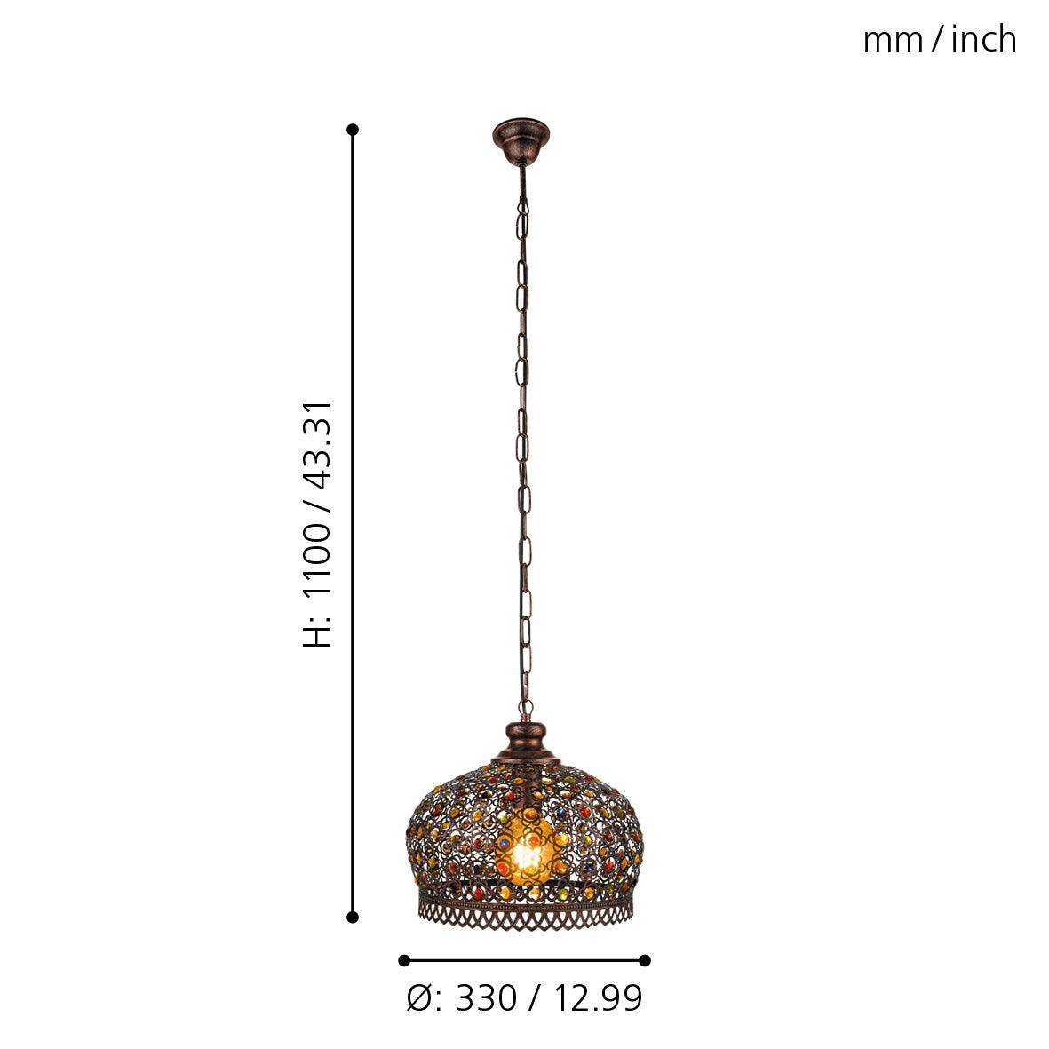eglo jadida antique copper ceiling pendant colourful glass stones Kitchen Lighting Close Up