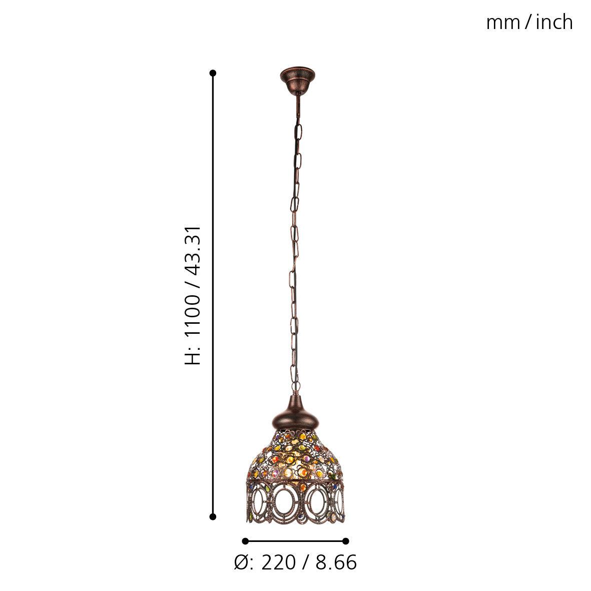 eglo jadida glass stones copper ceiling pendant Kitchen Lighting Close Up