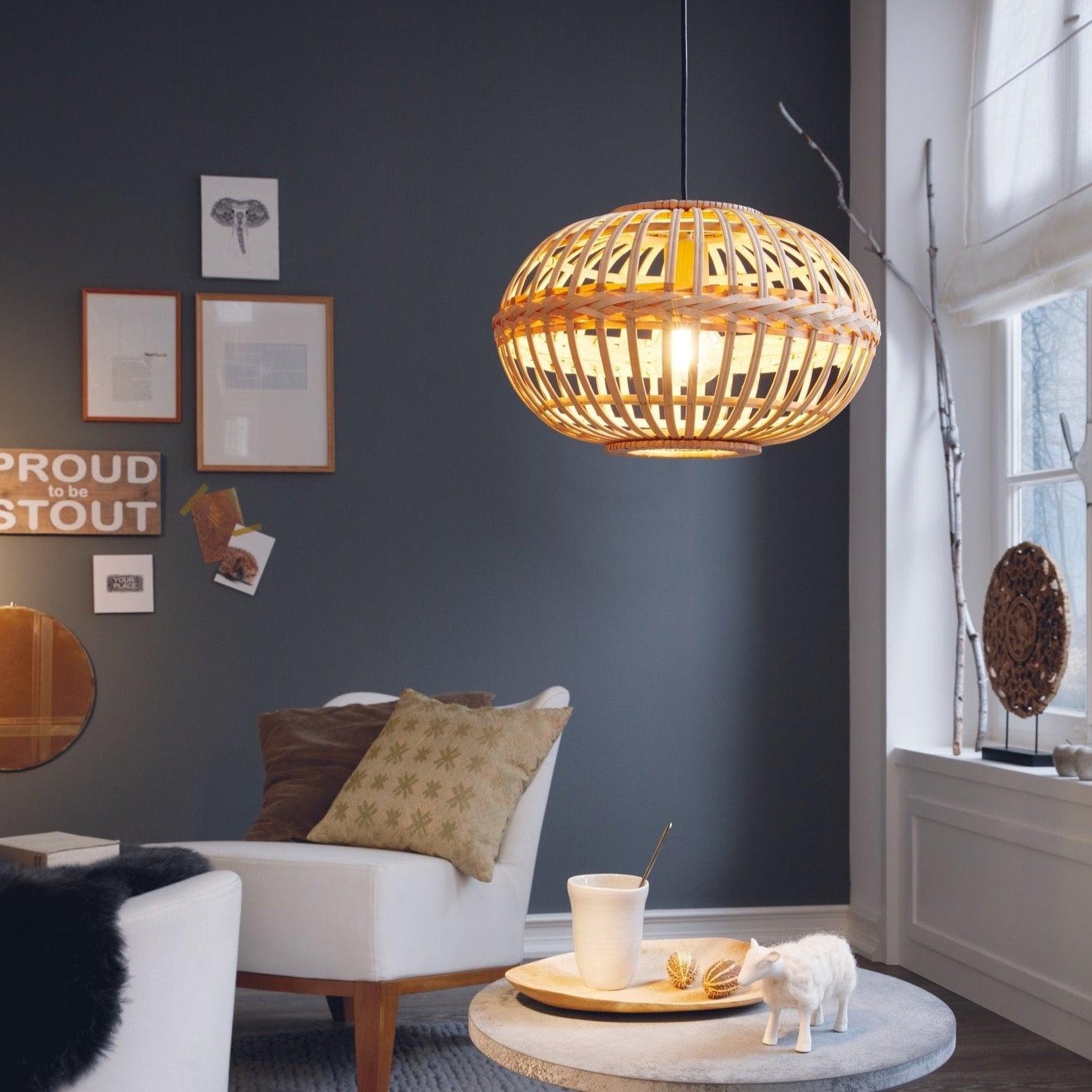 eglo amsfield round bamboo wicker ceiling pendant