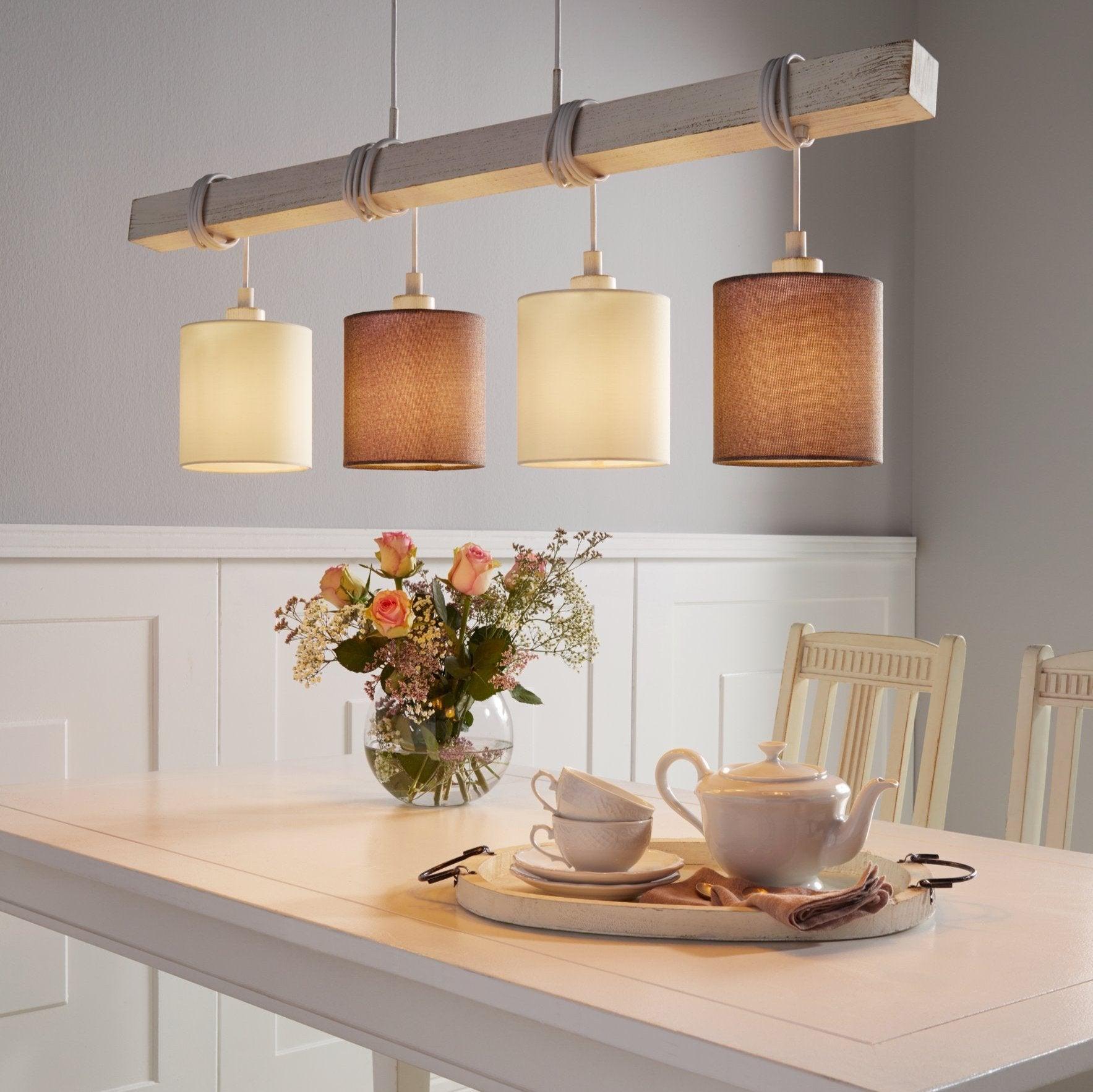 eglo townshend 2 whitewashed wooden beam pendant fabric shades
