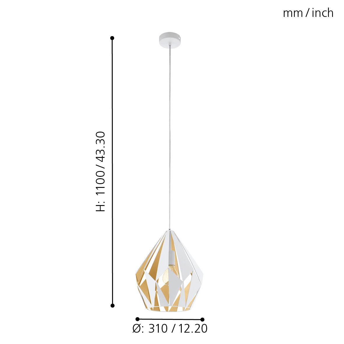 eglo carlton 1 geometric gold white ceiling pendant living room close up