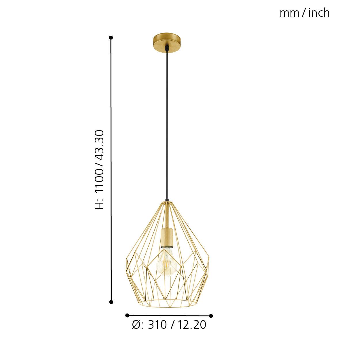 eglo carlton gold caged lampshade ceiling pendant living room close up